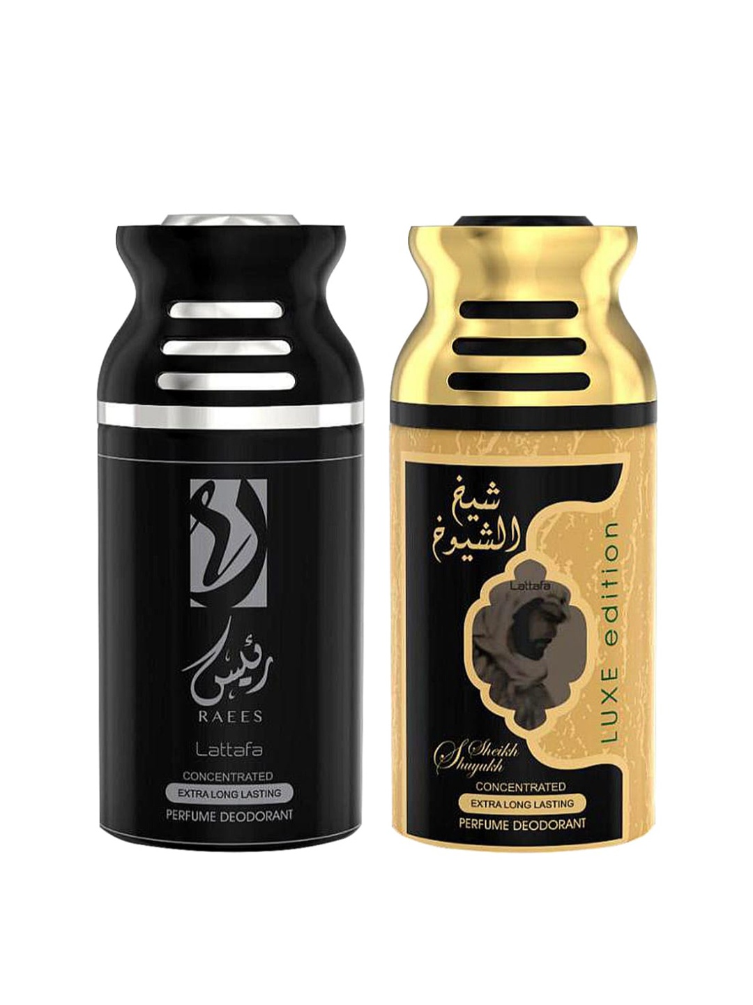 

Lattafa Set of 2 Raees & Sheik Al Shuyukh Luxe Edition Deodorant BodySpray, Black