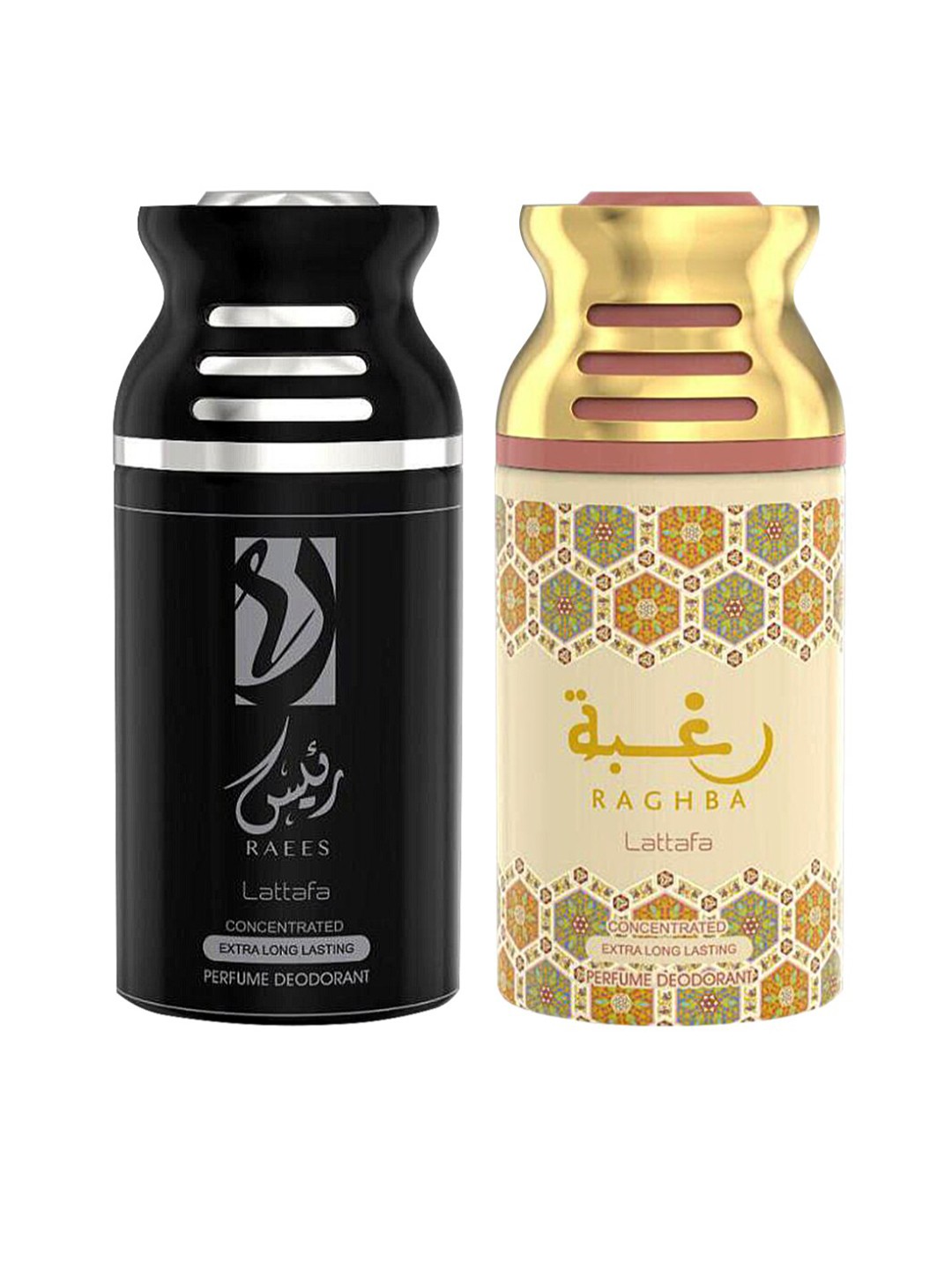 

Lattafa Set of 2 Raees & Raghba Perfumed Deodorant BodySpray, Black
