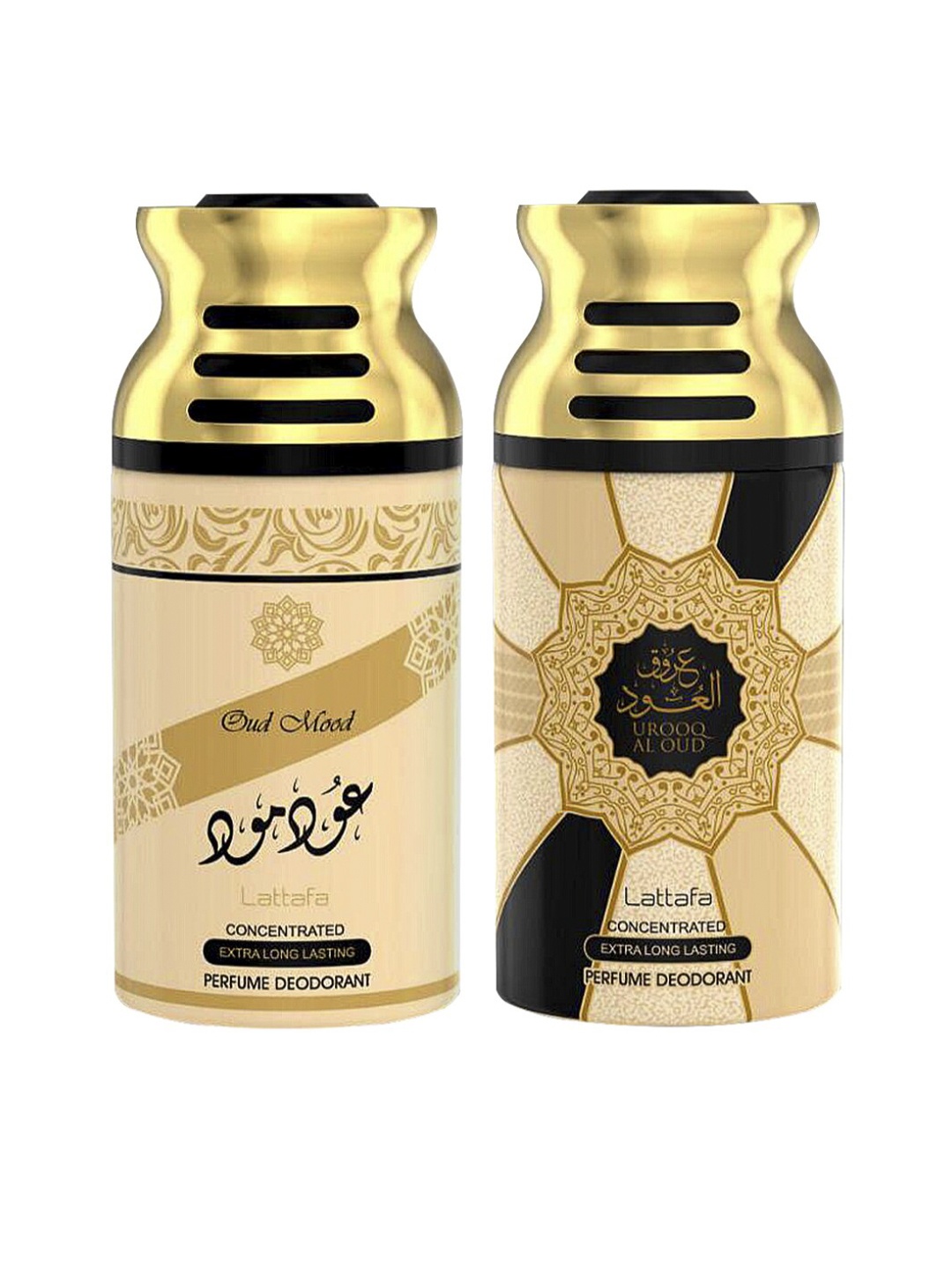 

Lattafa Pack of 2 Oud Mood & Urooq Al Oudh Perfumed Deodorant Body Spray- 250ml, Brown