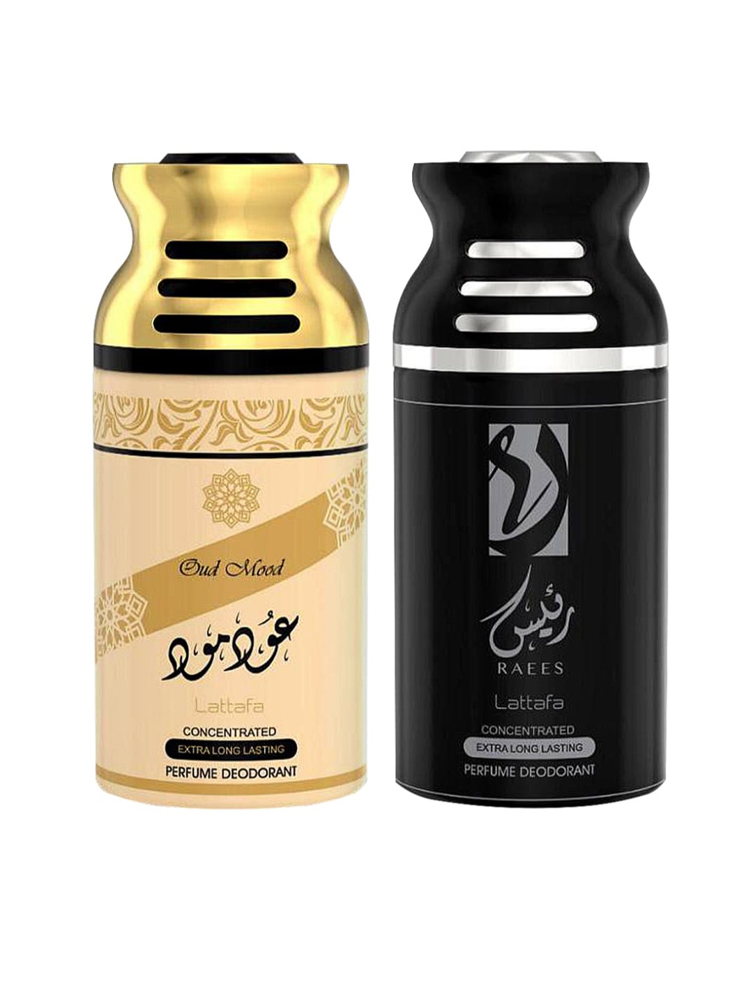 

Lattafa Set Of 2 Oud Mood & Raees Perfumed Deodorant Body Spray, Brown