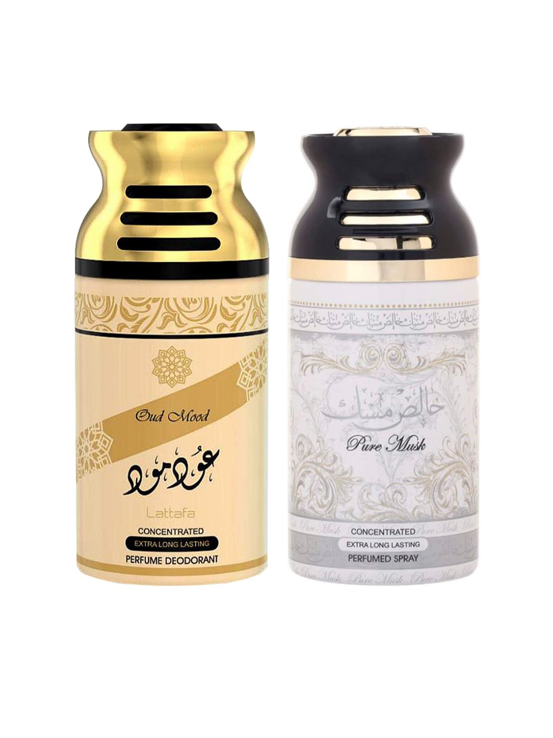 

Lattafa Set of 2 Oud Mood & Pure Musk Perfumed Deodorant BodySpray, Brown