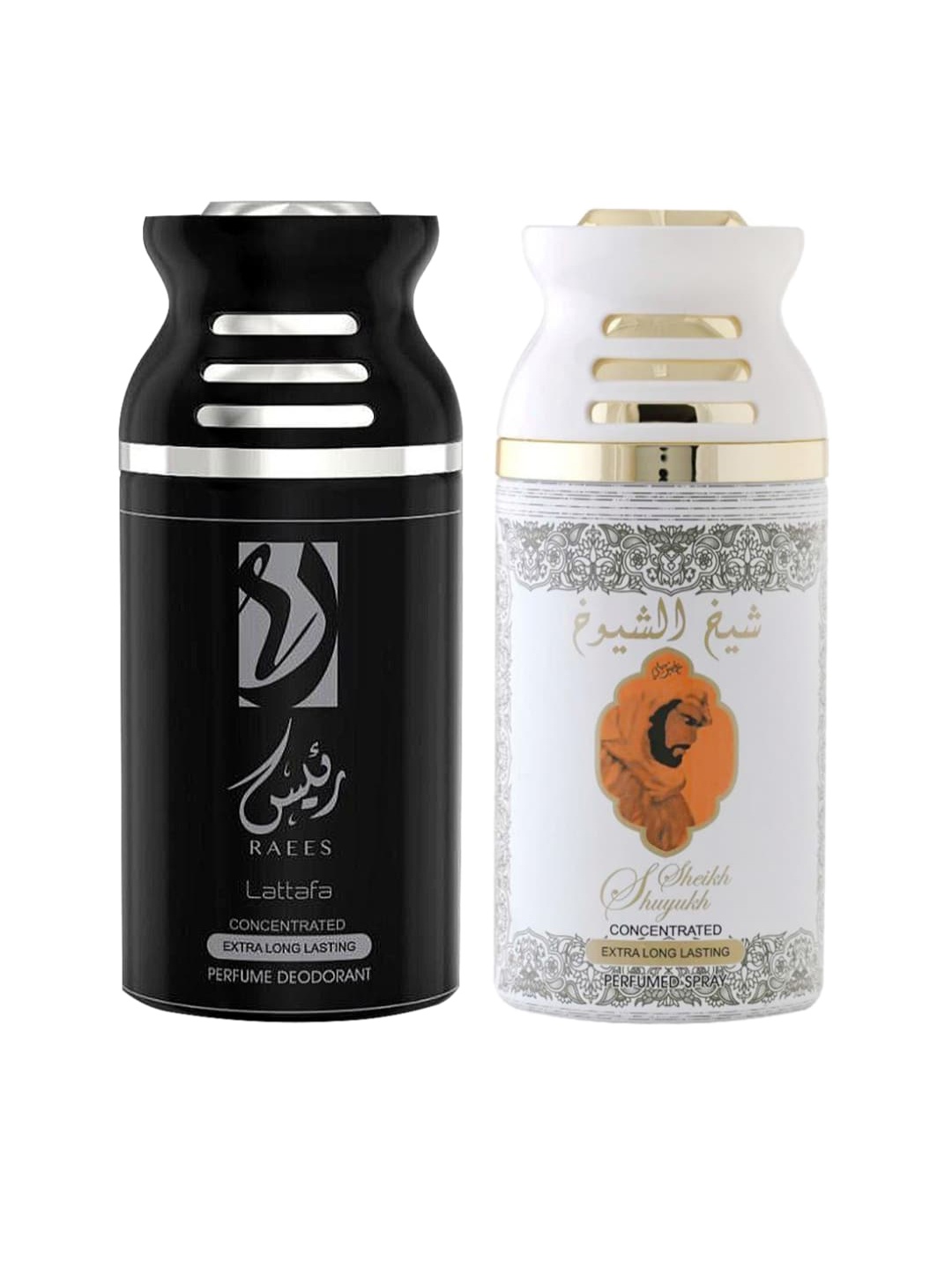 

Lattafa Pack of 2 Raees & Sheik Al Shuyukh Kususi Deodorant Body Spray- 250ml, Black