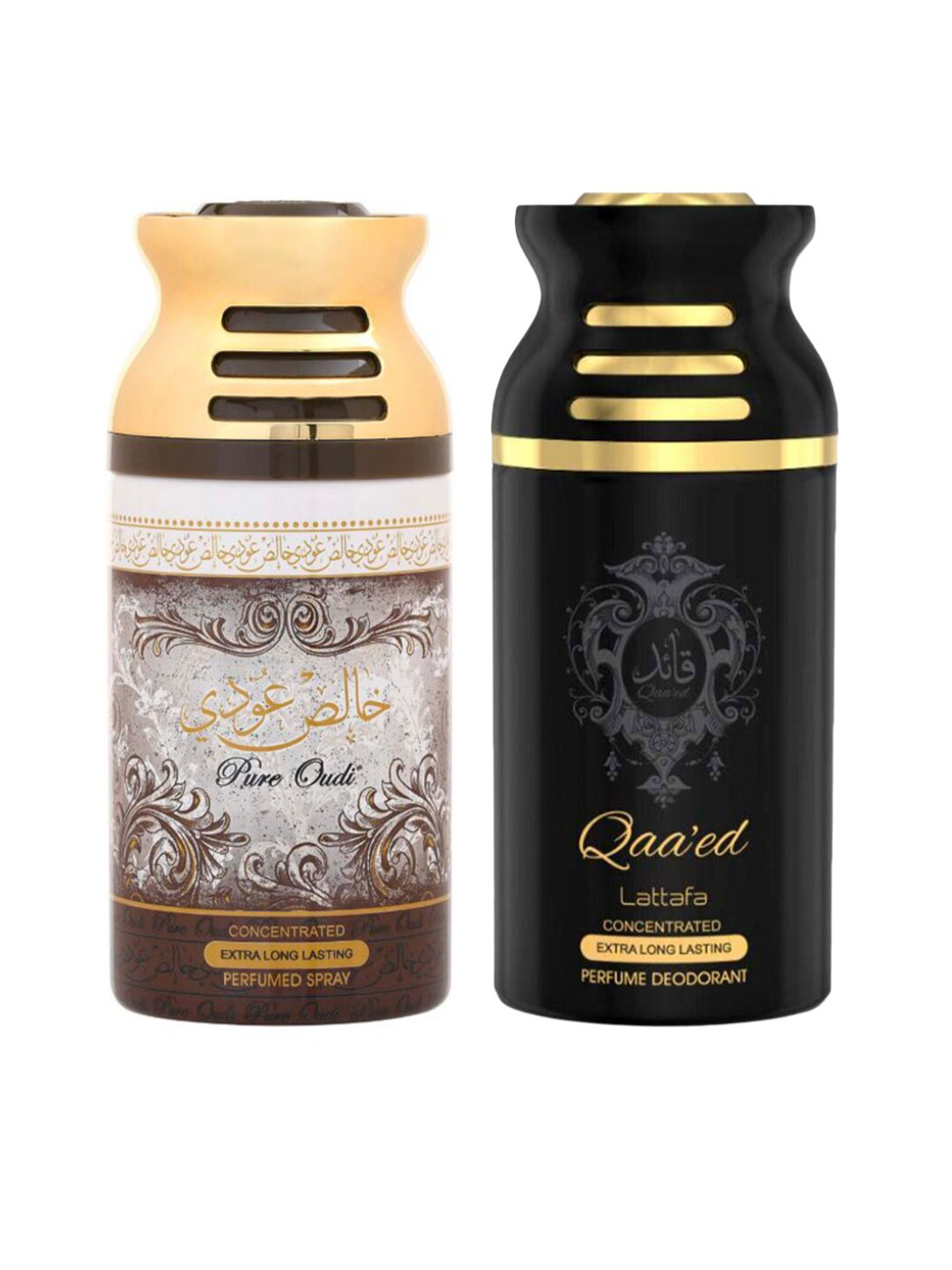 

Lattafa Pack of 2 Pure Oudi & Raees Perfumed Deodorant BodySpray-250ml Each, White