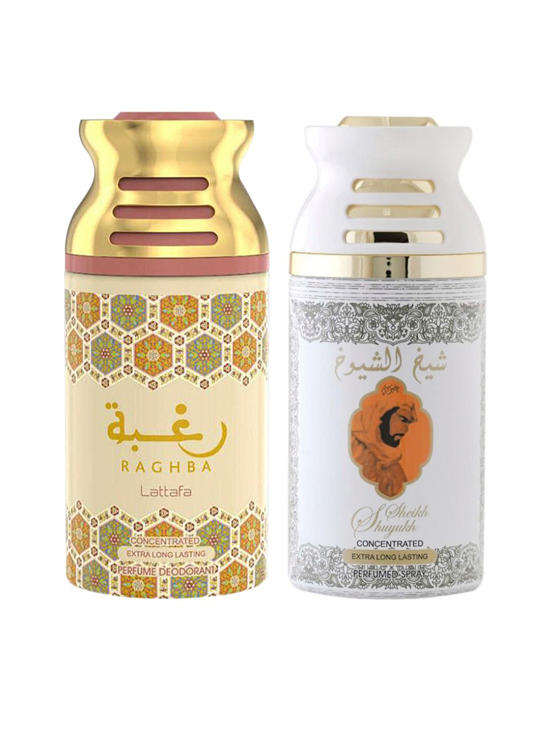 

Lattafa Set of 2 Raghba & Sheik Al Shuyukh Kususi Deodorant BodySpray, Gold