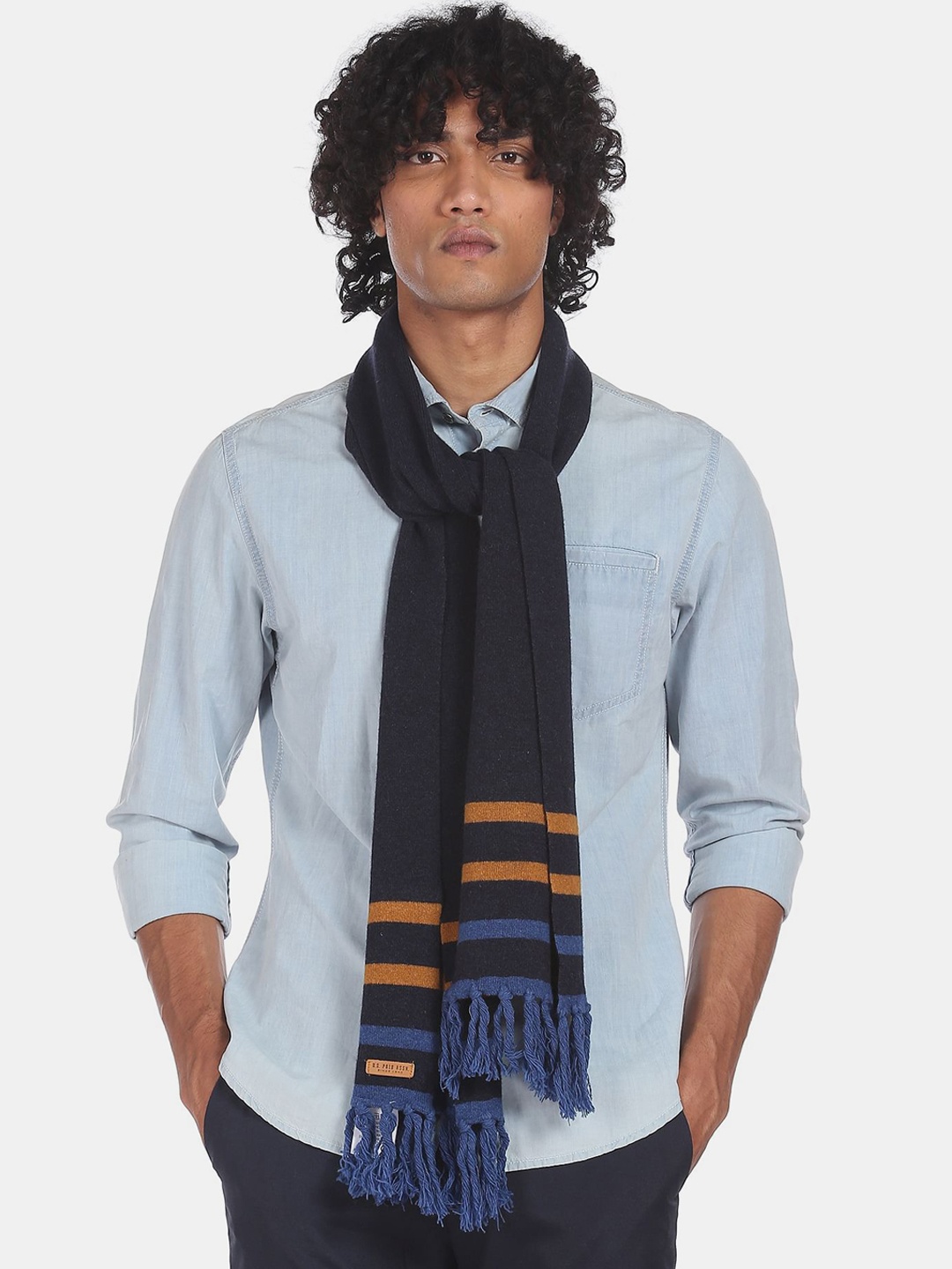 

U.S. Polo Assn. Men Navy Blue Striped Cotton Muffler