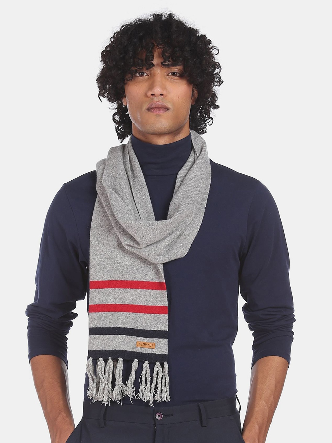 

U.S. Polo Assn. Men Grey Striped Cotton Muffler