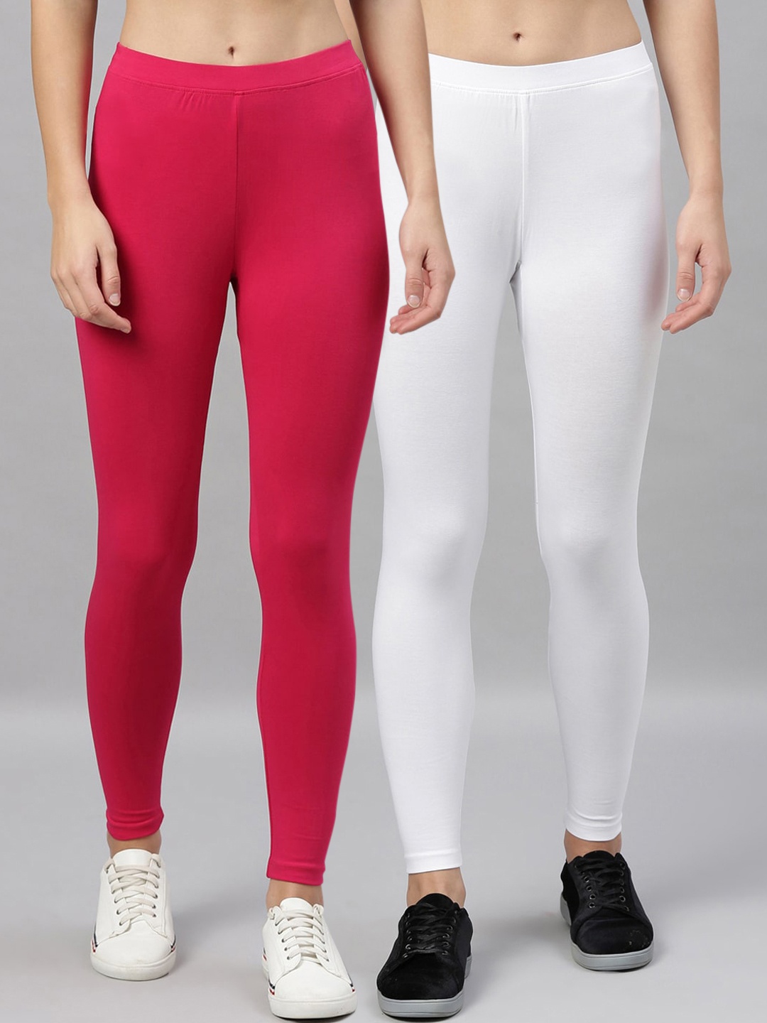 

Kryptic Women Pink & White Pack Of 2 Solid Cotton Leggings