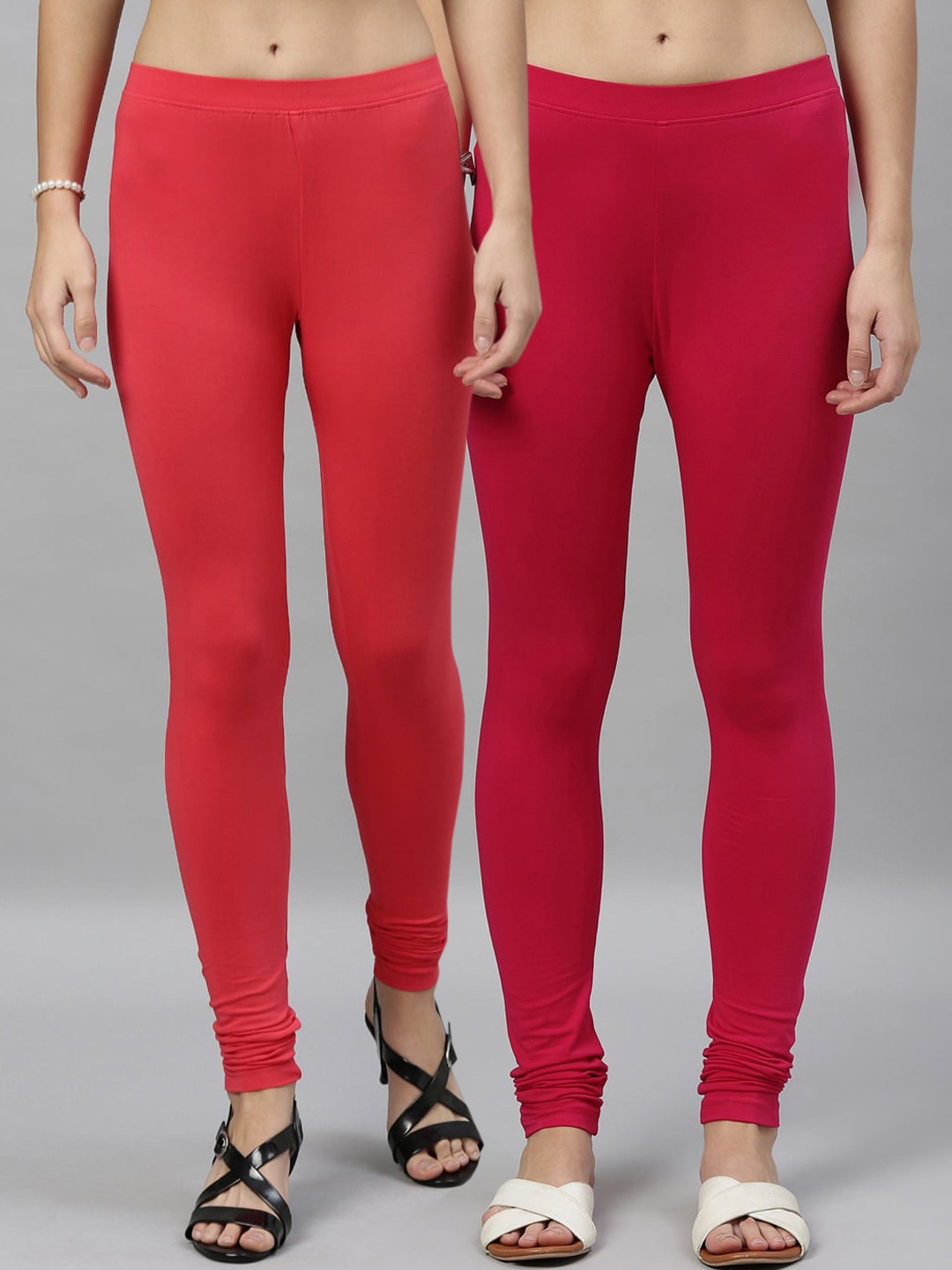 

Kryptic Women Coral & Pink Pack of 2 Cotton Stretch Solid Ankle Length Legging