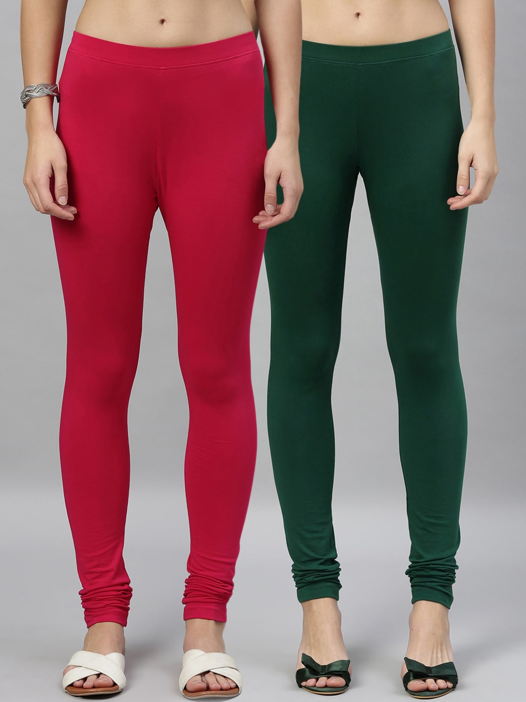 

Kryptic Women Pack Of 2 Solid Cotton Churidar-Length Leggings, Green
