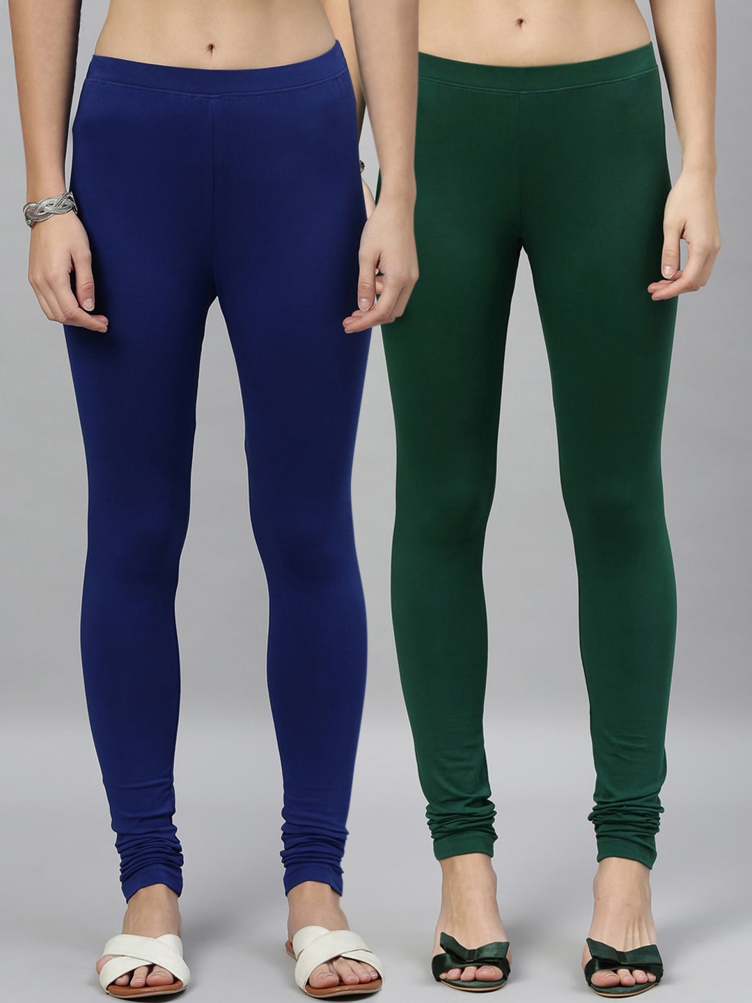 

Kryptic Women Pack Of 2 Solid Churidar-Length Leggings, Green