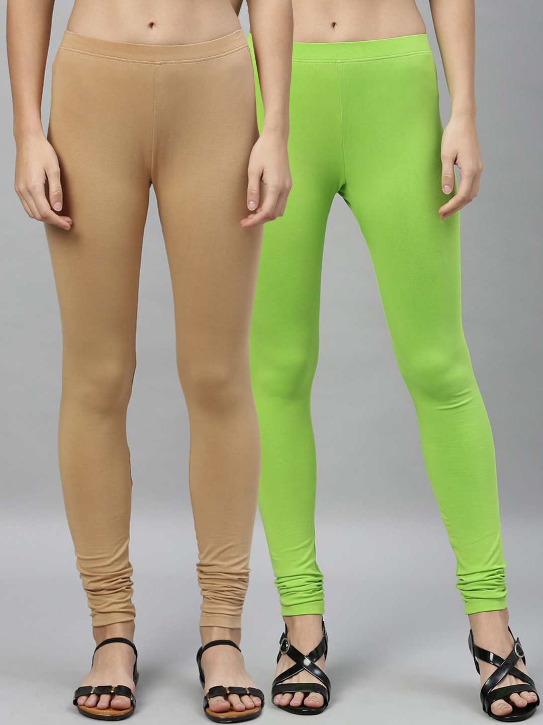 

Kryptic Women Pack Of 2 Solid Churidar-Length Leggings, Khaki