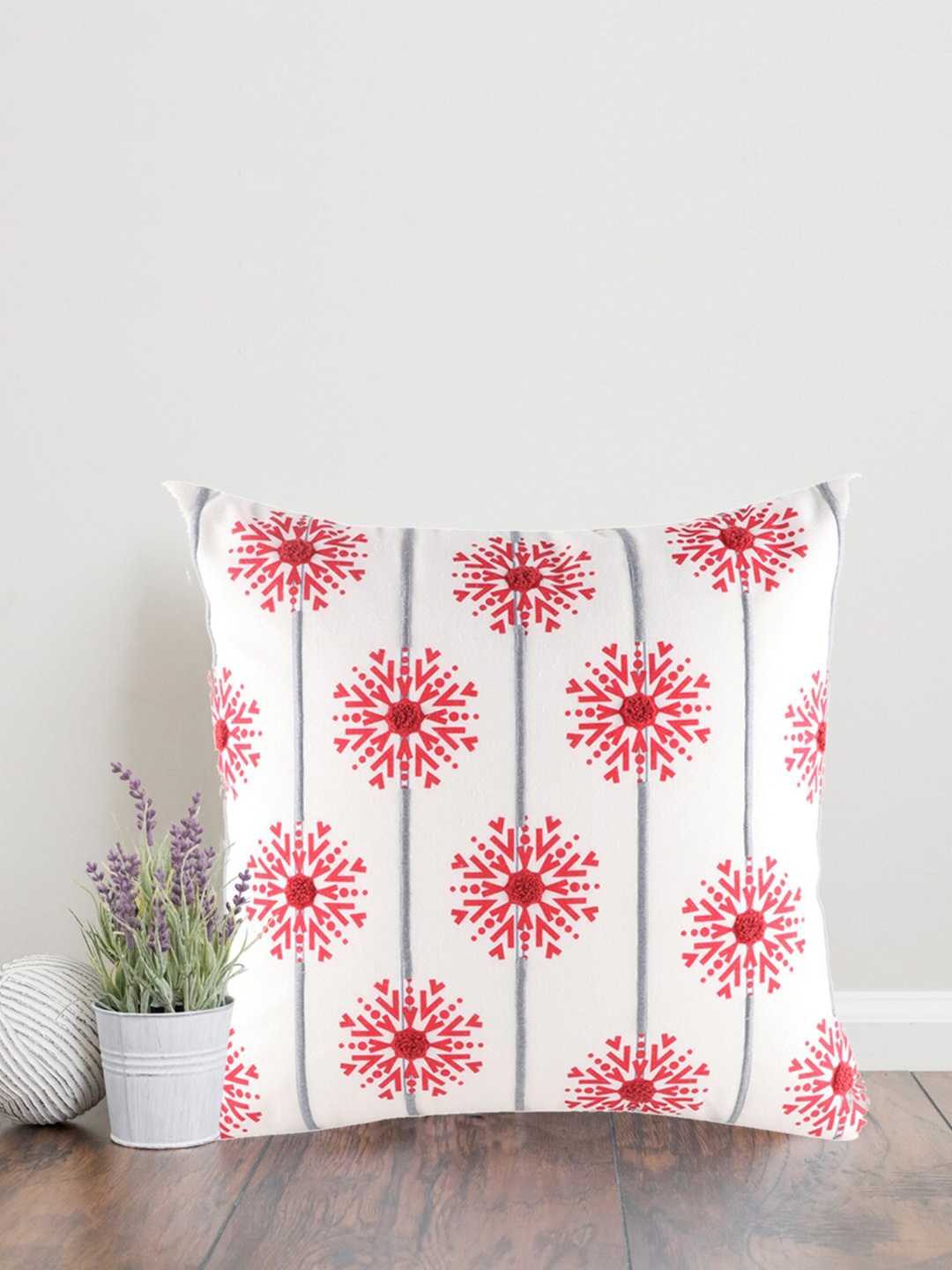 

Home Red Embroidered Polyester Cushion Cover