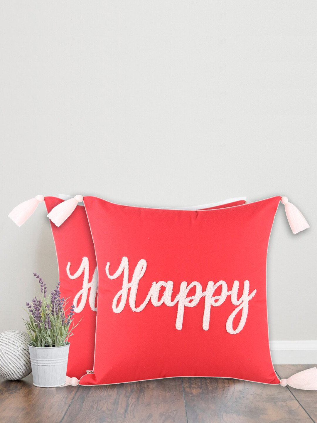 

Home Set Of 2 Red & White Embroidered Cushion Covers