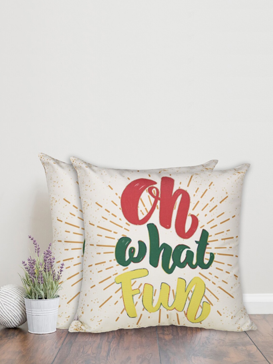 

Home White & Yellow Set of 2 Printed and Embroidered Square Cushion Covers