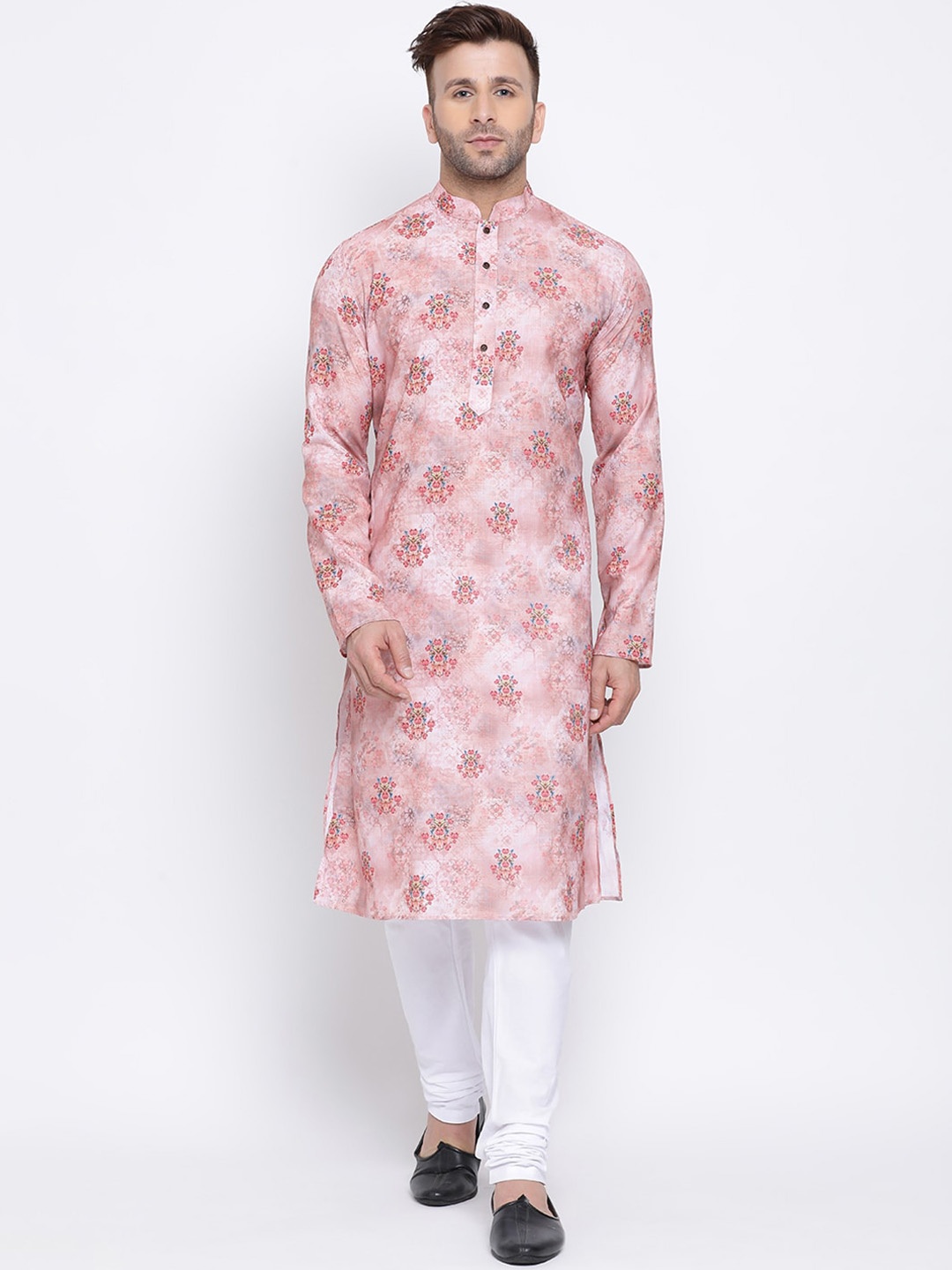 

NAMASKAR Men Pink Ethnic Motifs Printed Cotton Linen Kurta