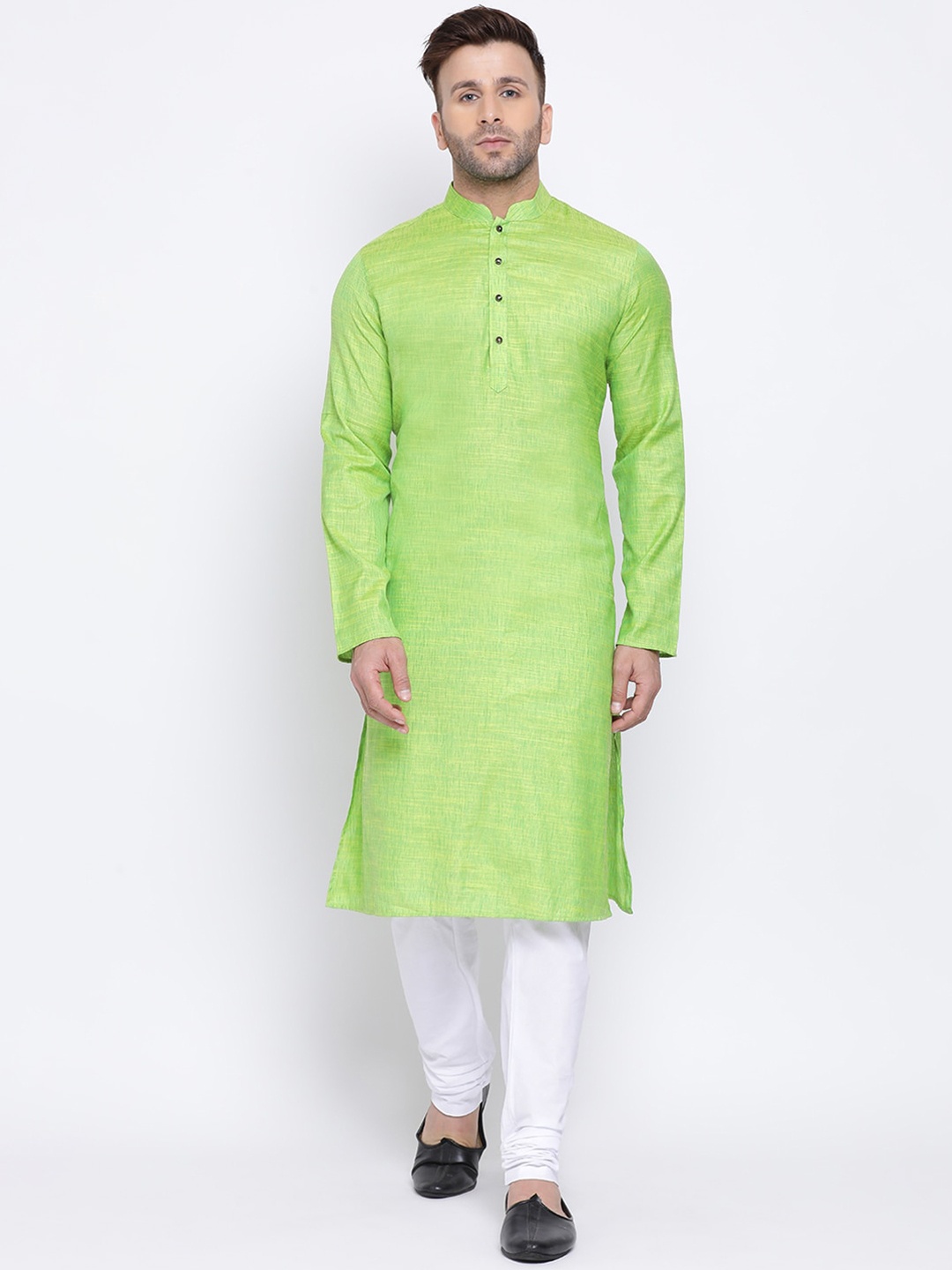 

NAMASKAR Men Green Cotton Solid Kurta
