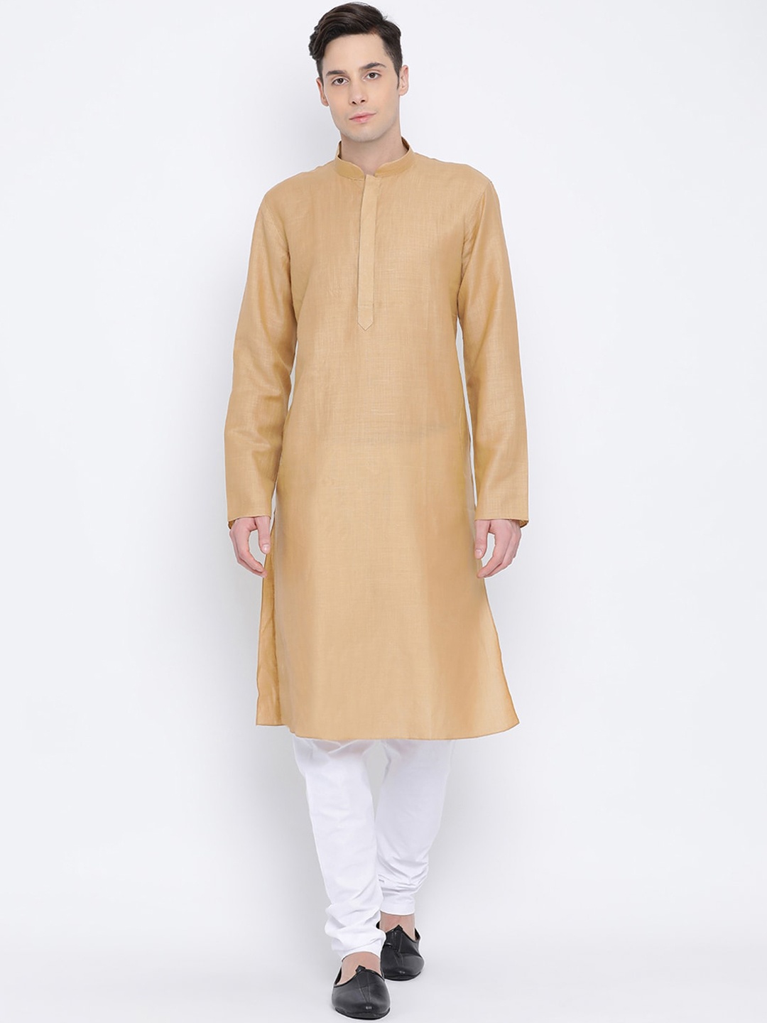 

NAMASKAR Men Tan Brown Cotton Linen Kurta