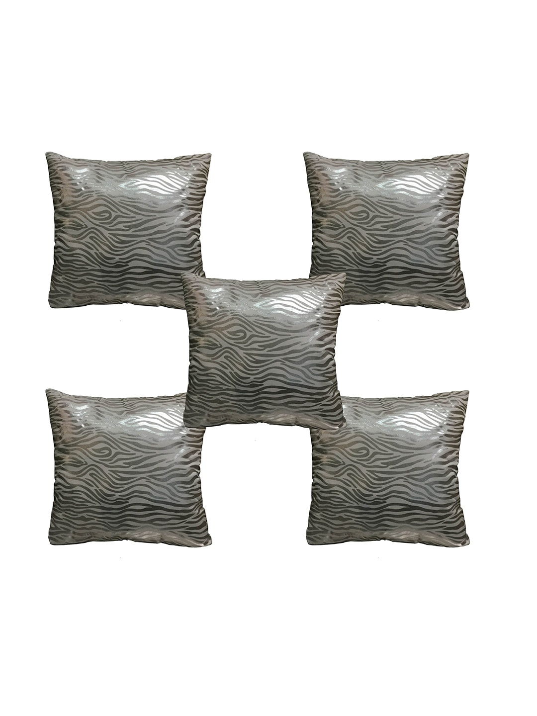 

Lushomes Silver-Toned Set of 5 Foil Printed Square Cushion Covers