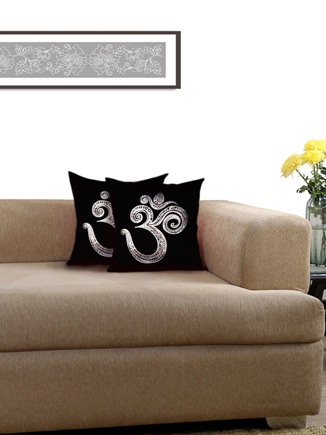 

Lushomes Black & Silver-Toned Set of 2 Square Cushion Covers