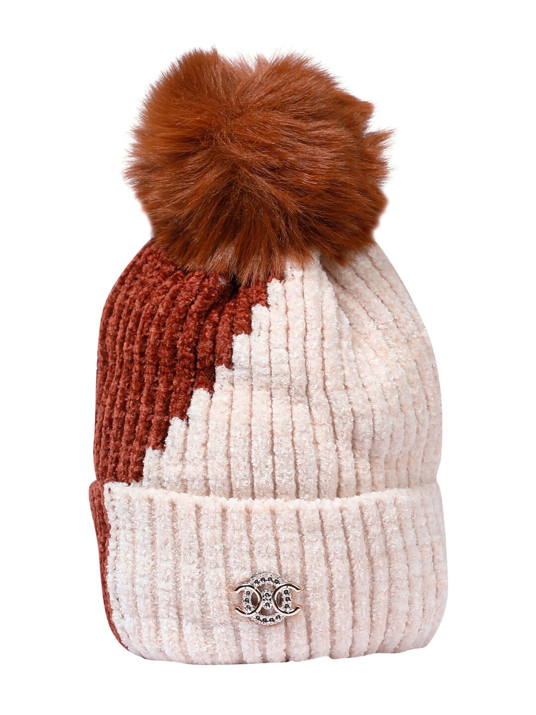 

LOOM LEGACY Women Off White & Brown Beanie