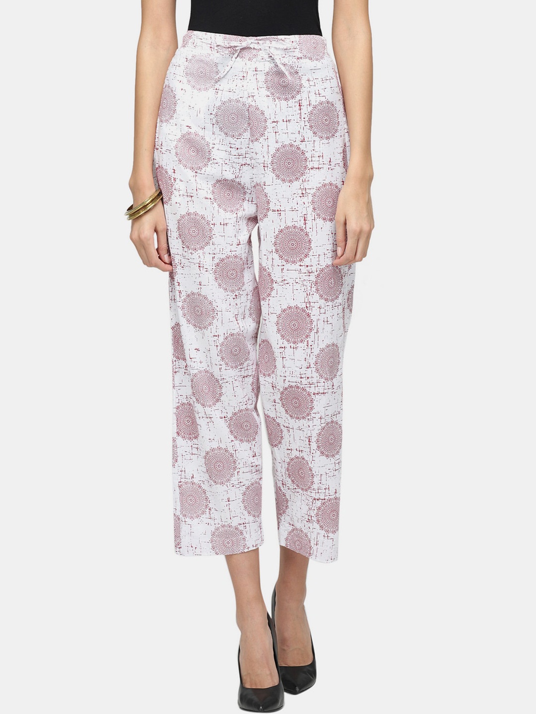 

Enchanted Drapes Women Purple Ethnic Motifs Printed Pure Cotton Trousers