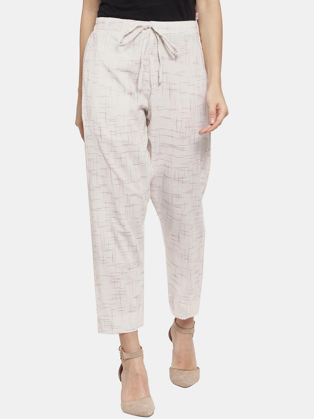 

Enchanted Drapes Women White Printed Pure Cotton Trousers
