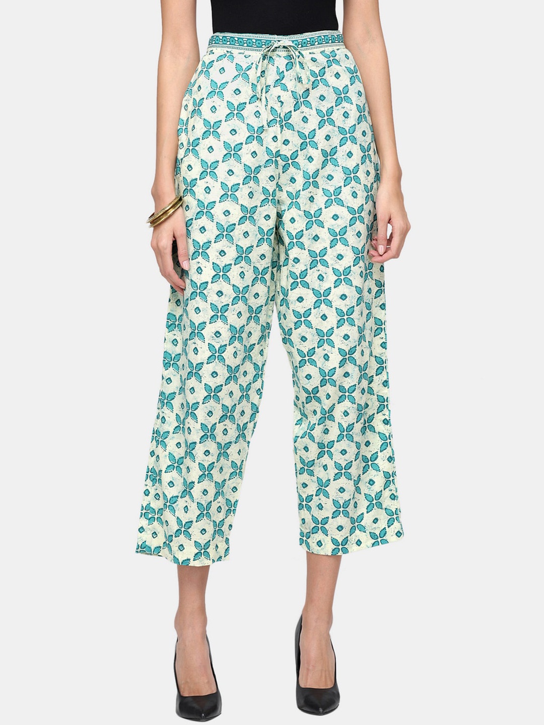 

Enchanted Drapes Women Green Printed Culottes Trousers