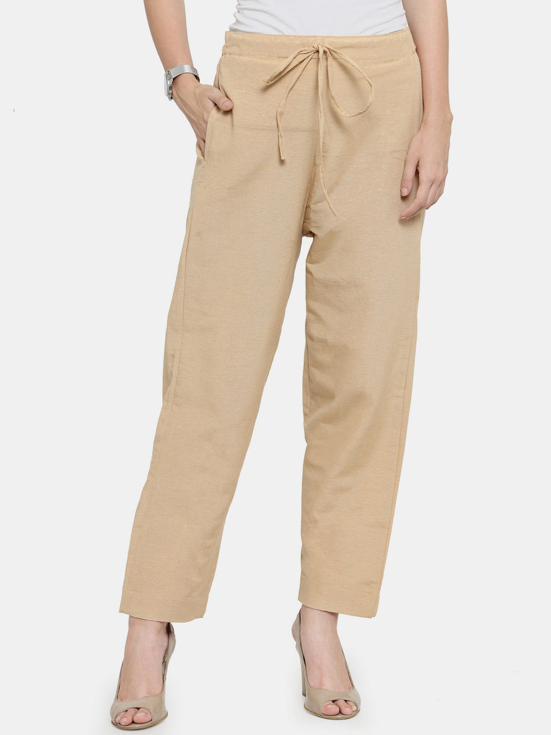 

Enchanted Drapes Women Beige Cotton Regular Trousers