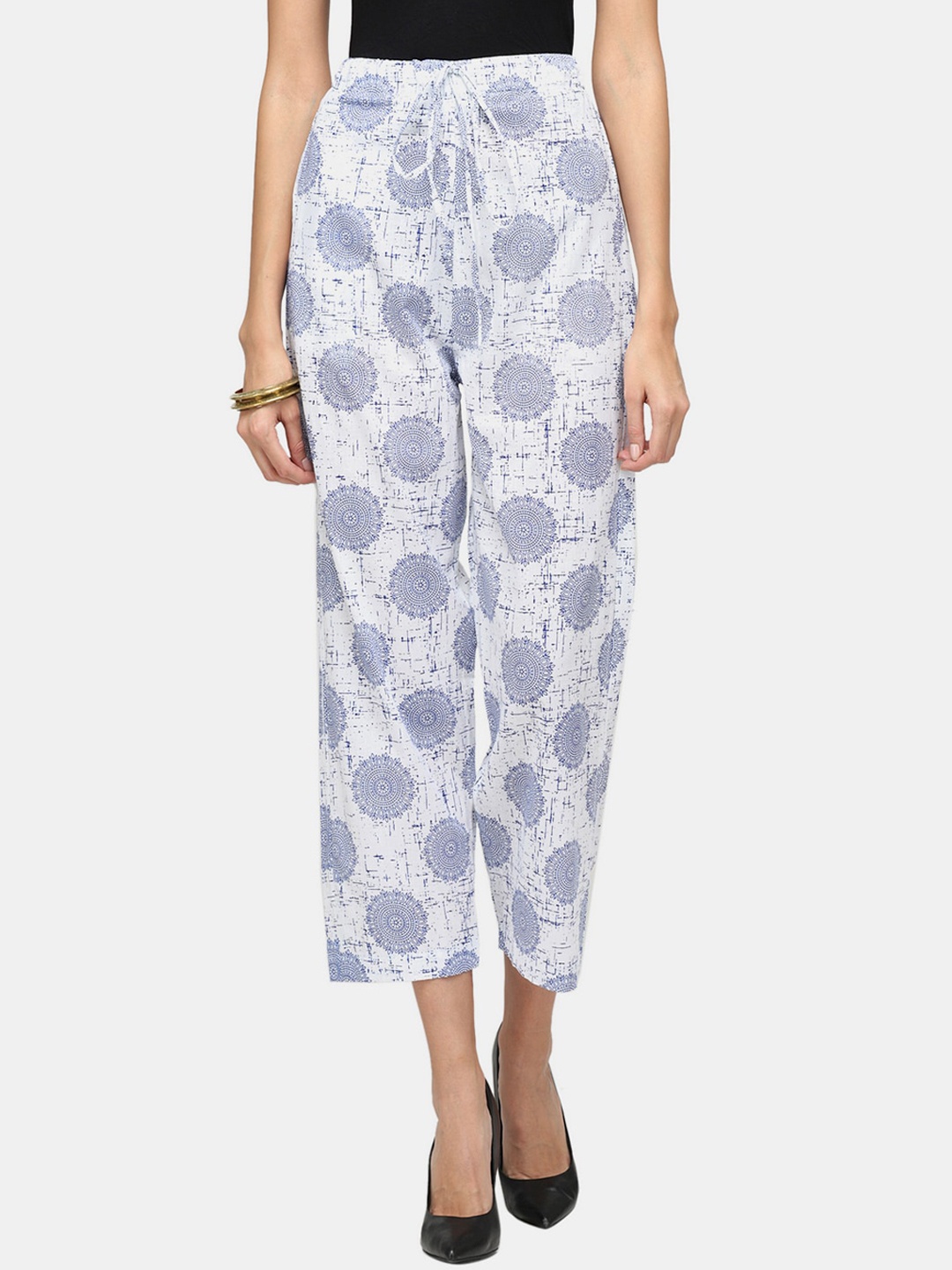 

Enchanted Drapes Women Blue Printed Trousers, White