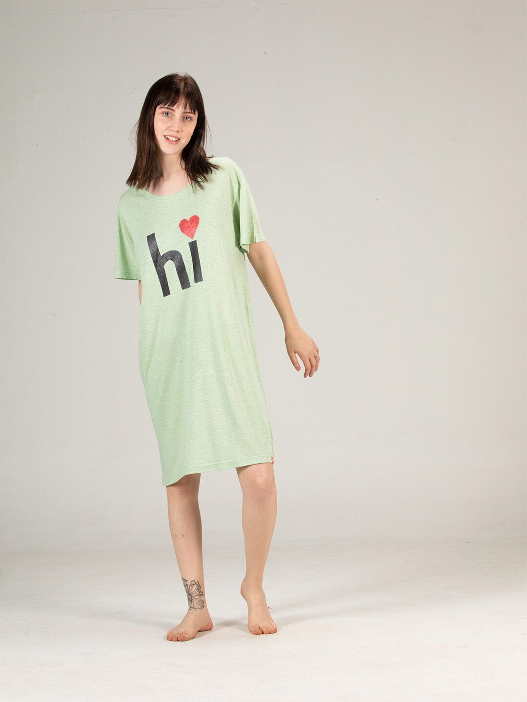 

evolove Green Graphic Printed Pure Cotton T-shirt Nightdress