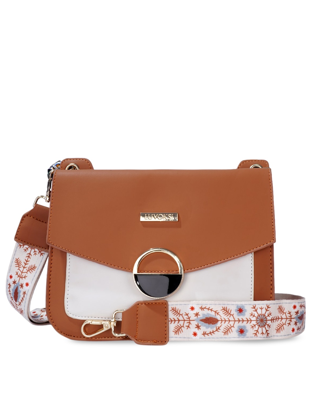

Luvoksi Tan Colourblocked PU Structured Sling Bag