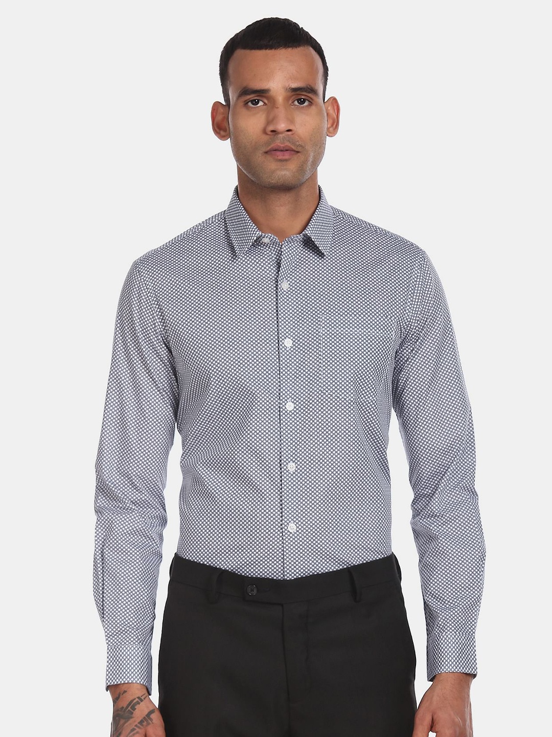 

Excalibur Men Grey Printed Pure Cotton Formal Shirt