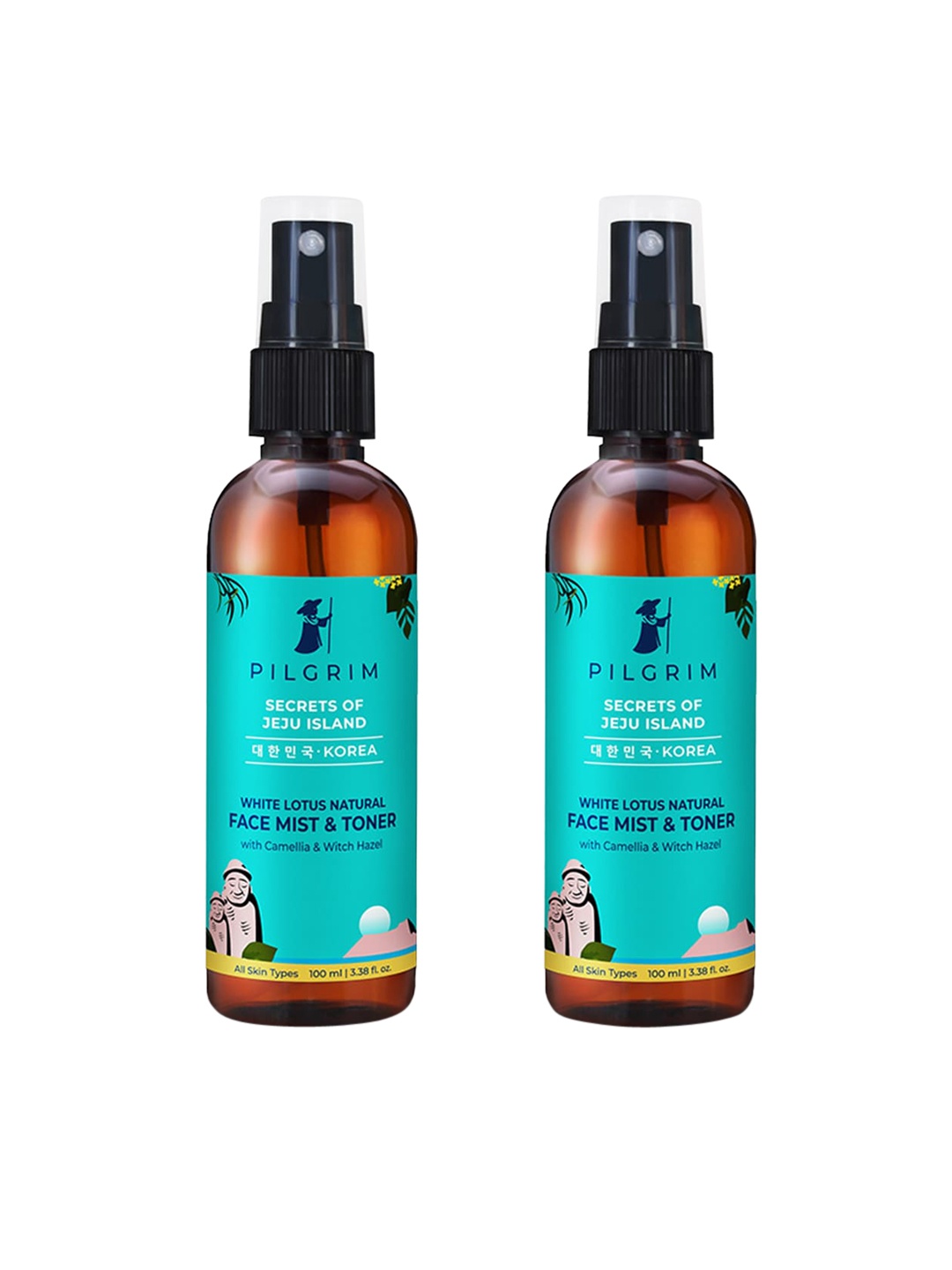 

Pilgrim Pack of 2 Alcohol Free Face Mist & Toner - For Pores Tightening - 100 ml each, Teal