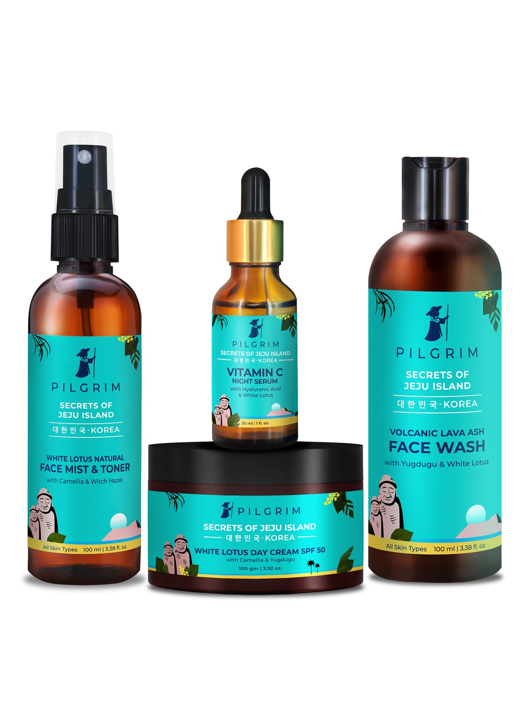 

Pilgrim Korean Beauty Flawless Skin Face Care Kit With Vitamin C & Hyaluronic Acid, Teal