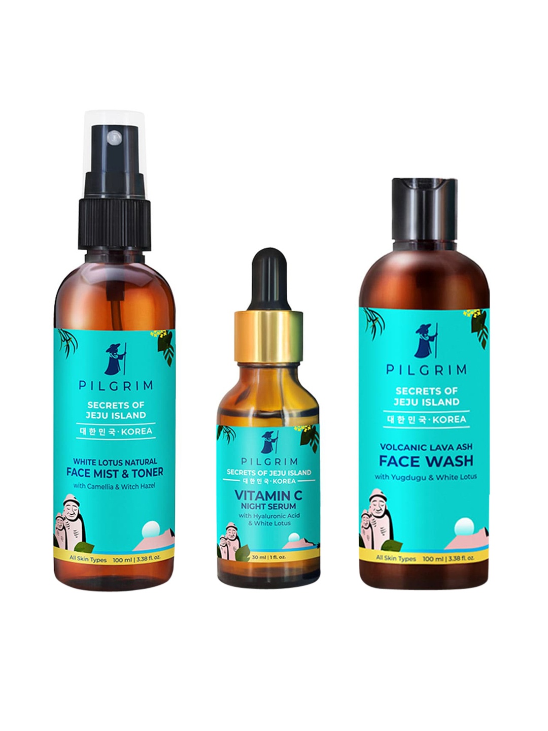 

Pilgrim 3-Step Korean Beauty Night Routine - For Natural Glow & Radiance, Teal