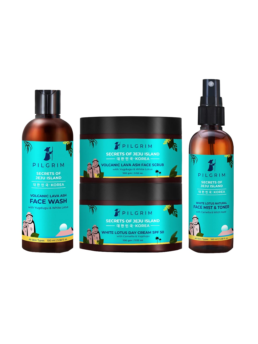 

Pilgrim Jeju Complete Face Care Bundle - Deep Cleansing - Anti-Ageing, Teal