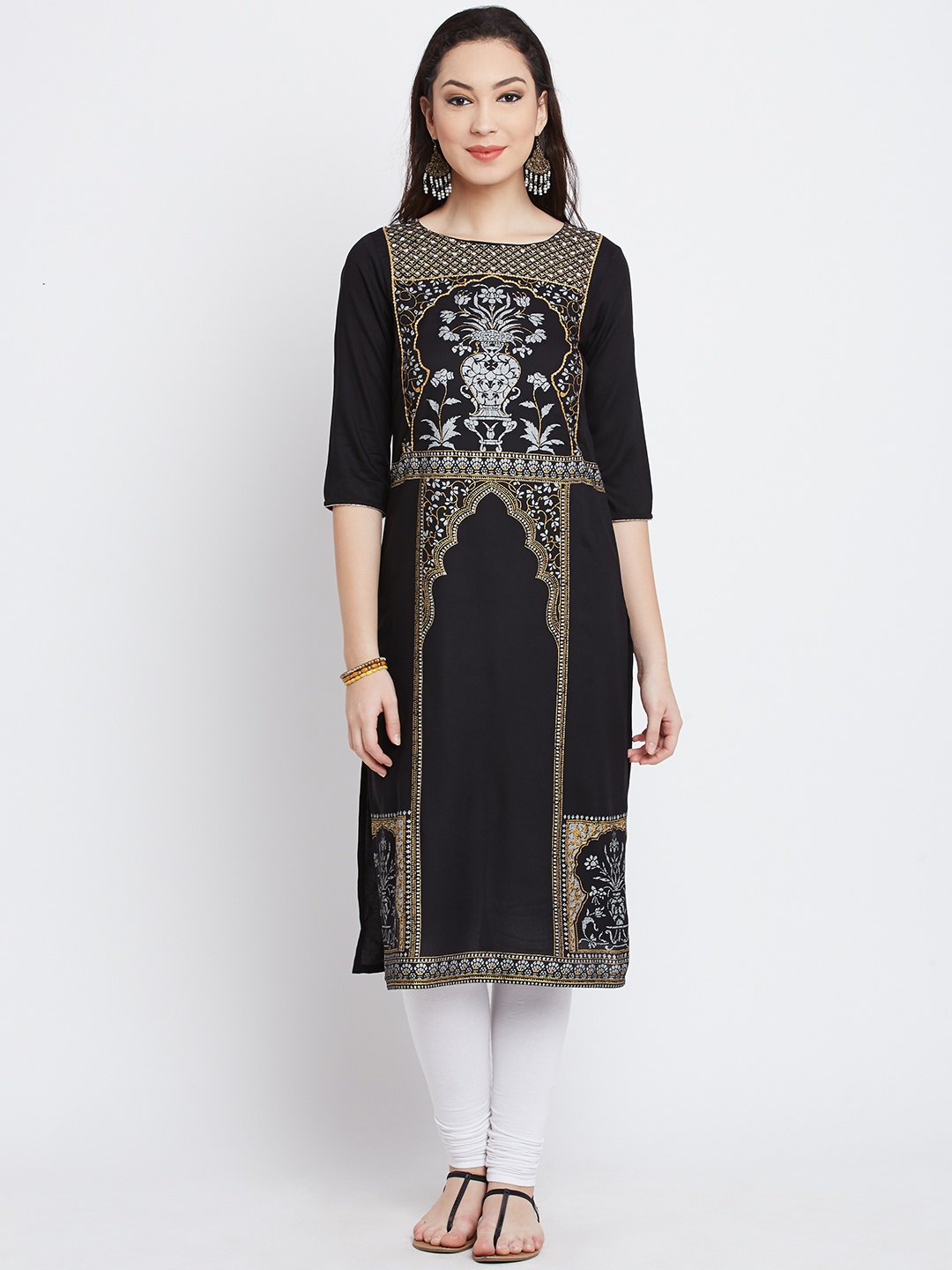 

AURELIA Women Black Printed Straight Kurta