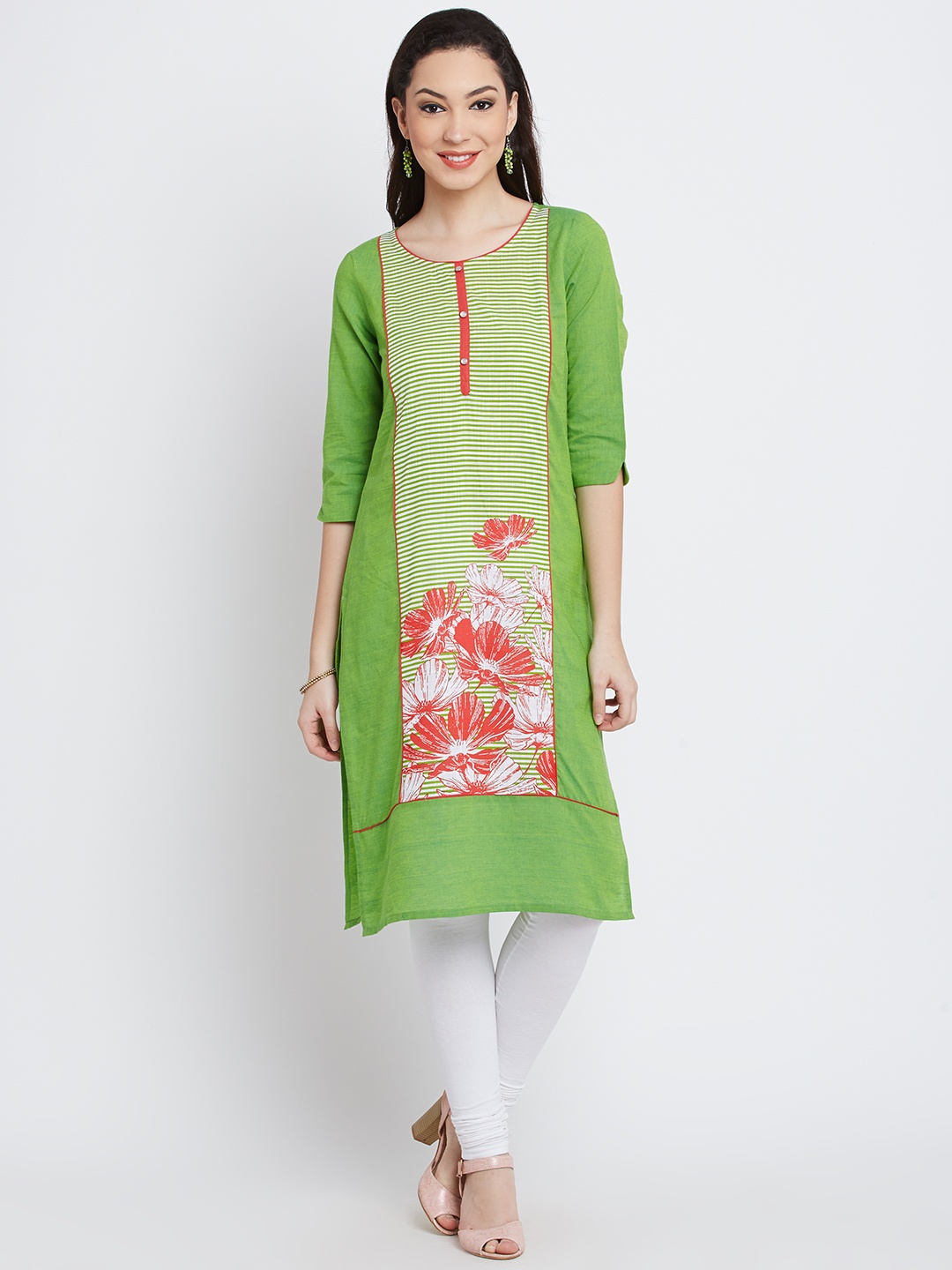 

AURELIA Women Green Printed Straight Kurta