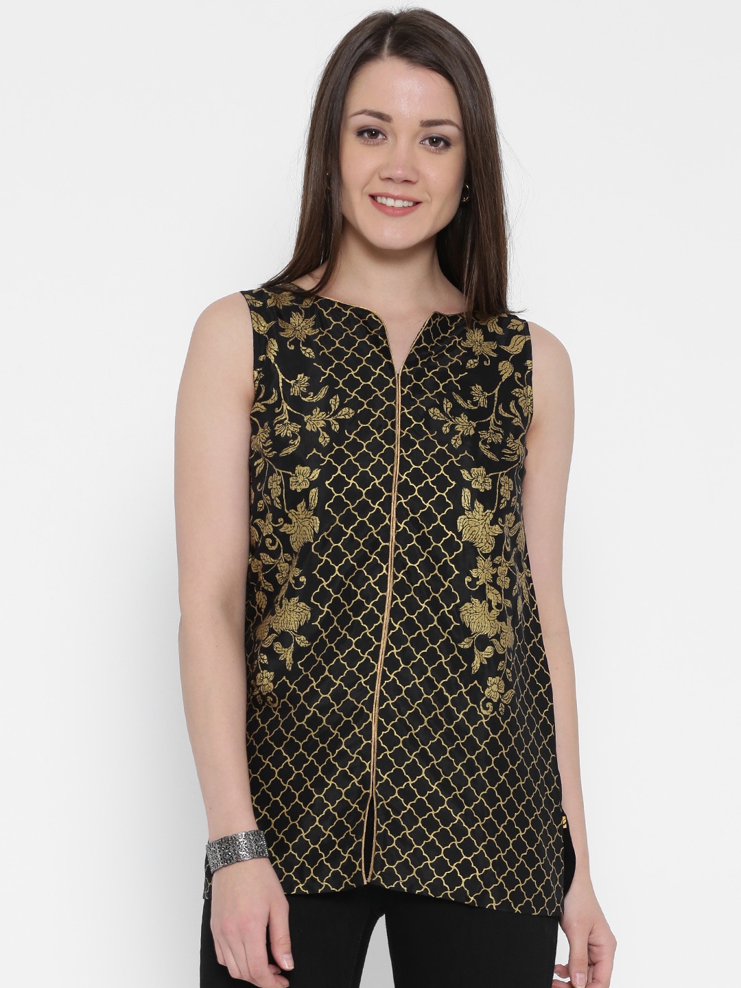 

AURELIA Black & Golden Printed Kurti