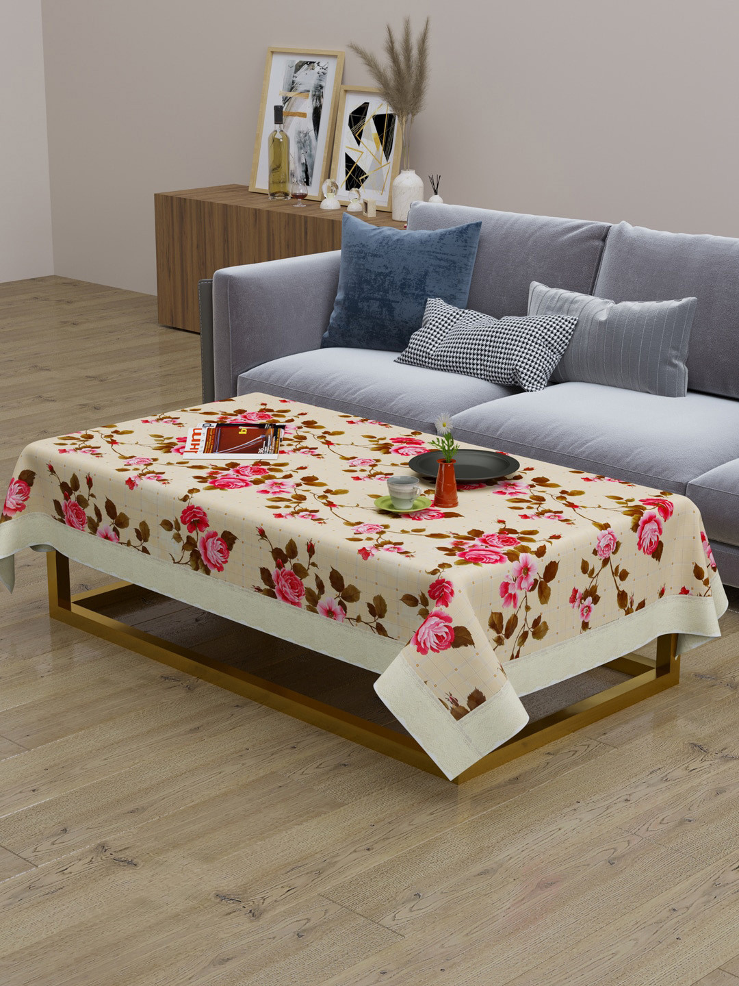 

Clasiko Red & Brown Printed PVC Anti Slip Table Cover, Beige