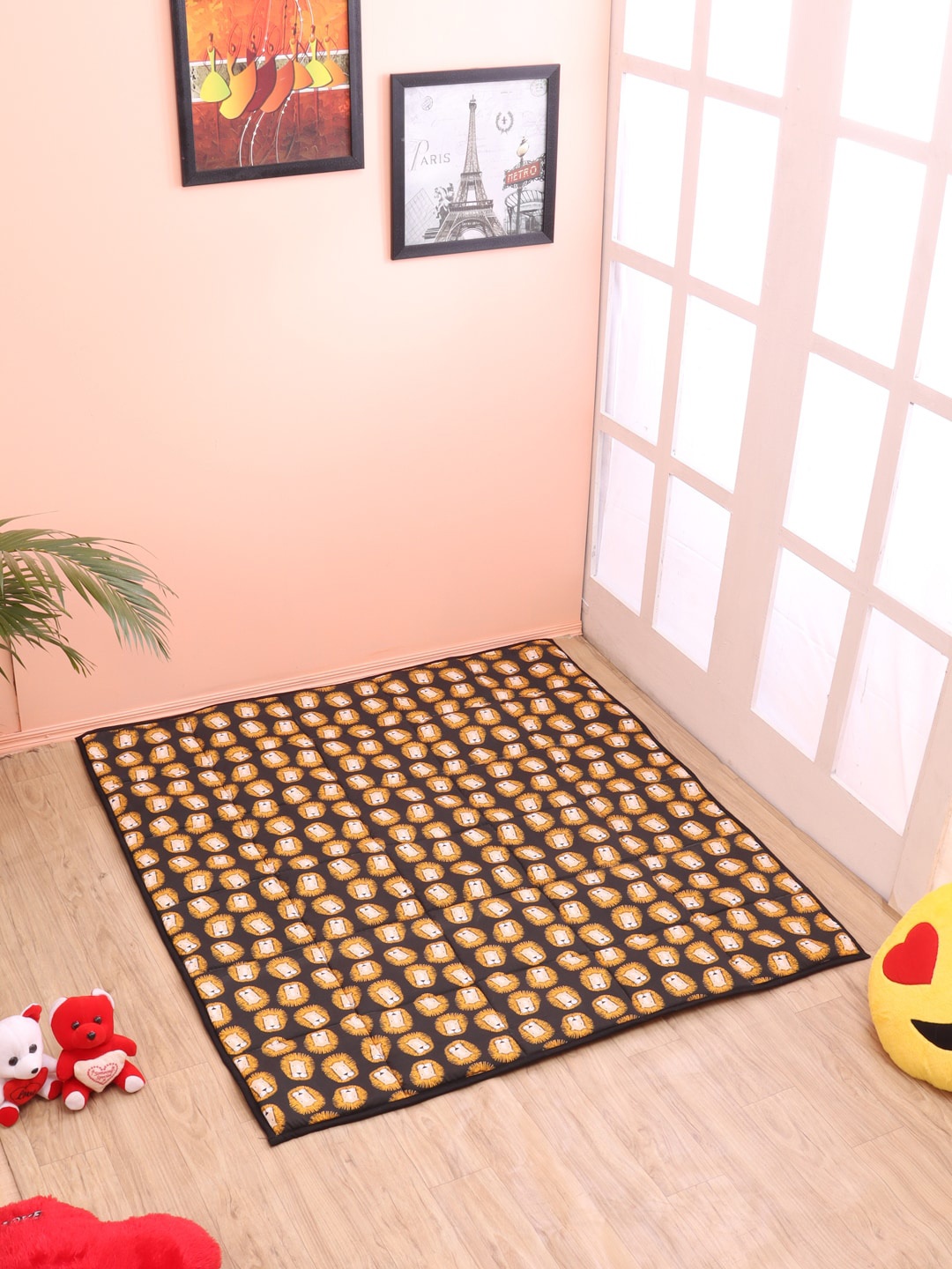 

YK Black & Yellow Printed Reversible Floor Mats