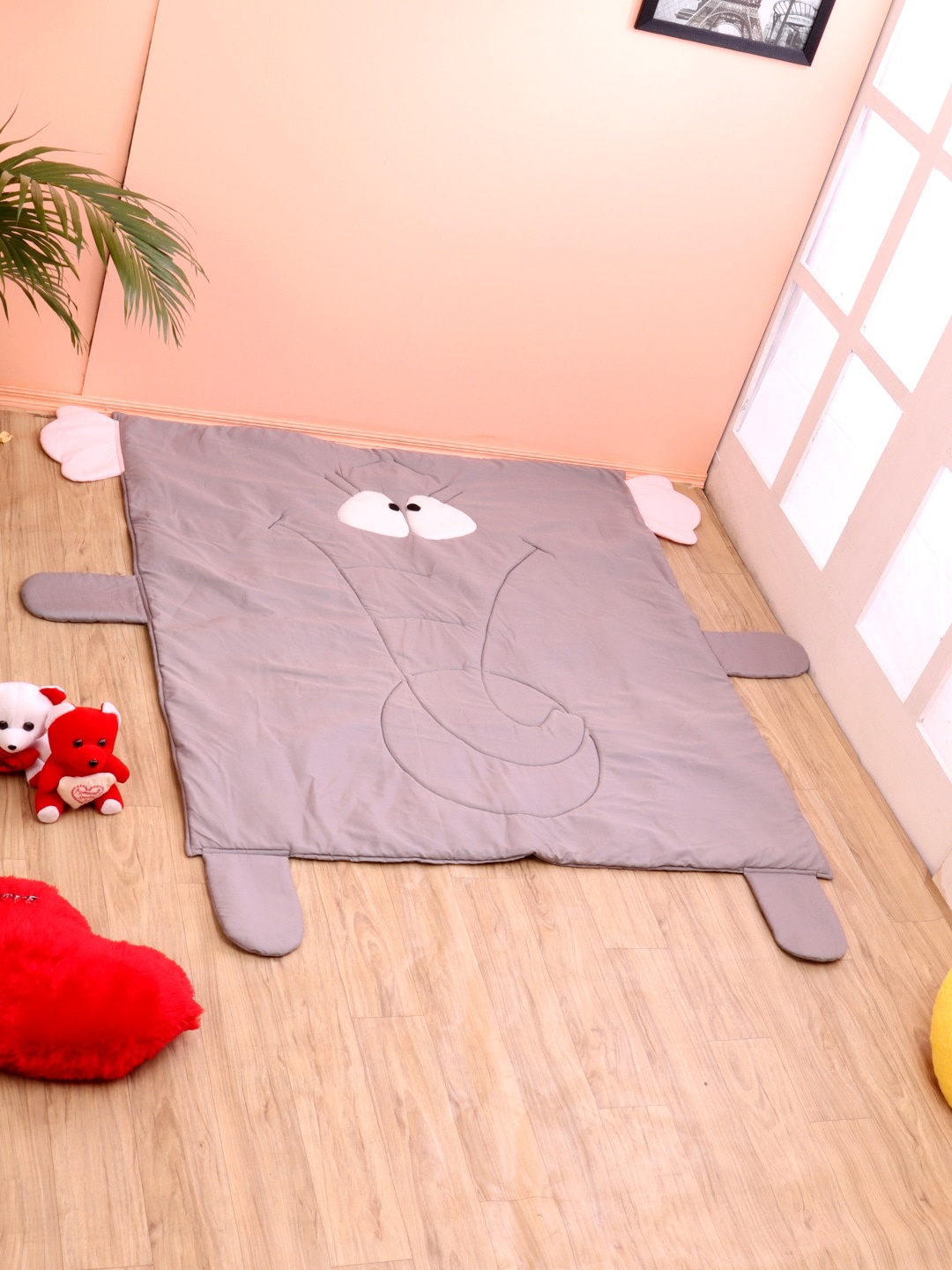 

YK Grey & White Elephant Self Design Cotton Playmat
