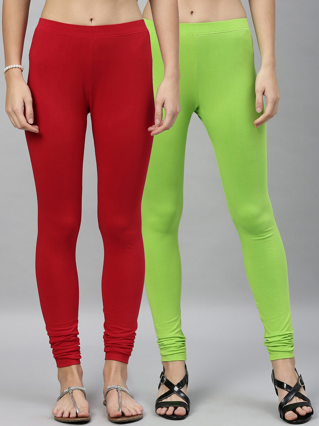 

Kryptic Women Pack Of 2 Solid Churidar Length Leggings, Green