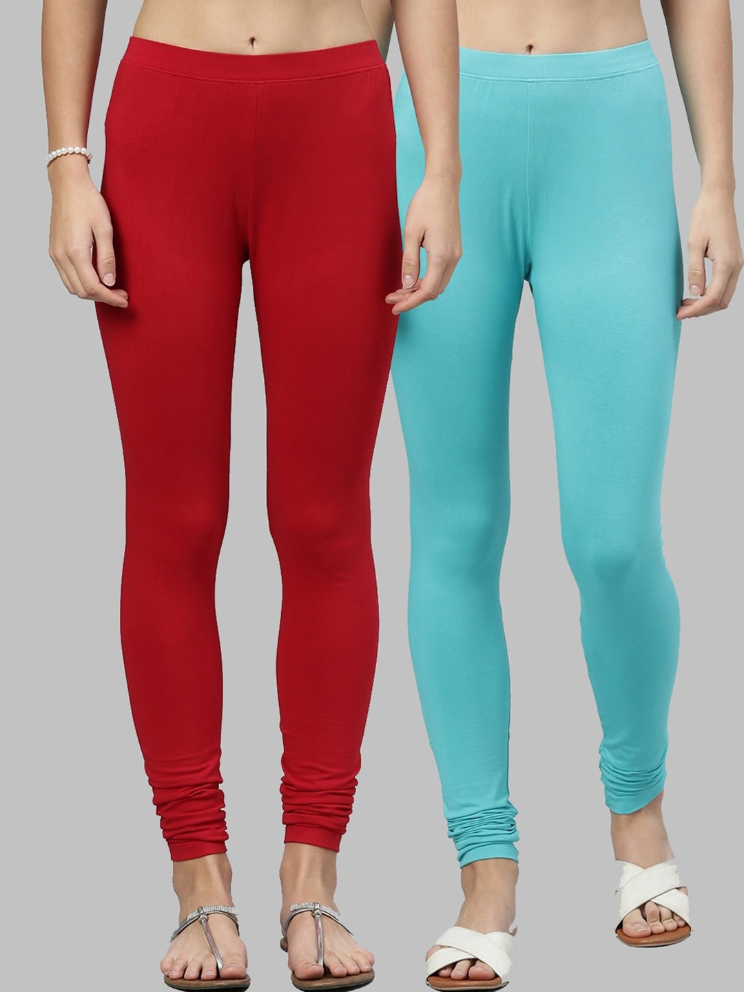 

Kryptic Women Pack Of 2 Solid Churidar-Length Leggings, Blue