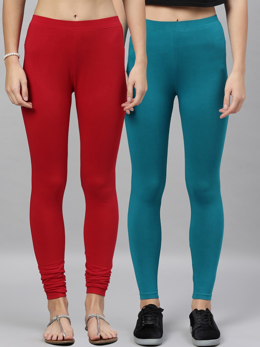 

Kryptic Women Pack Of 2 Solid Churidar-Length Leggings, Red