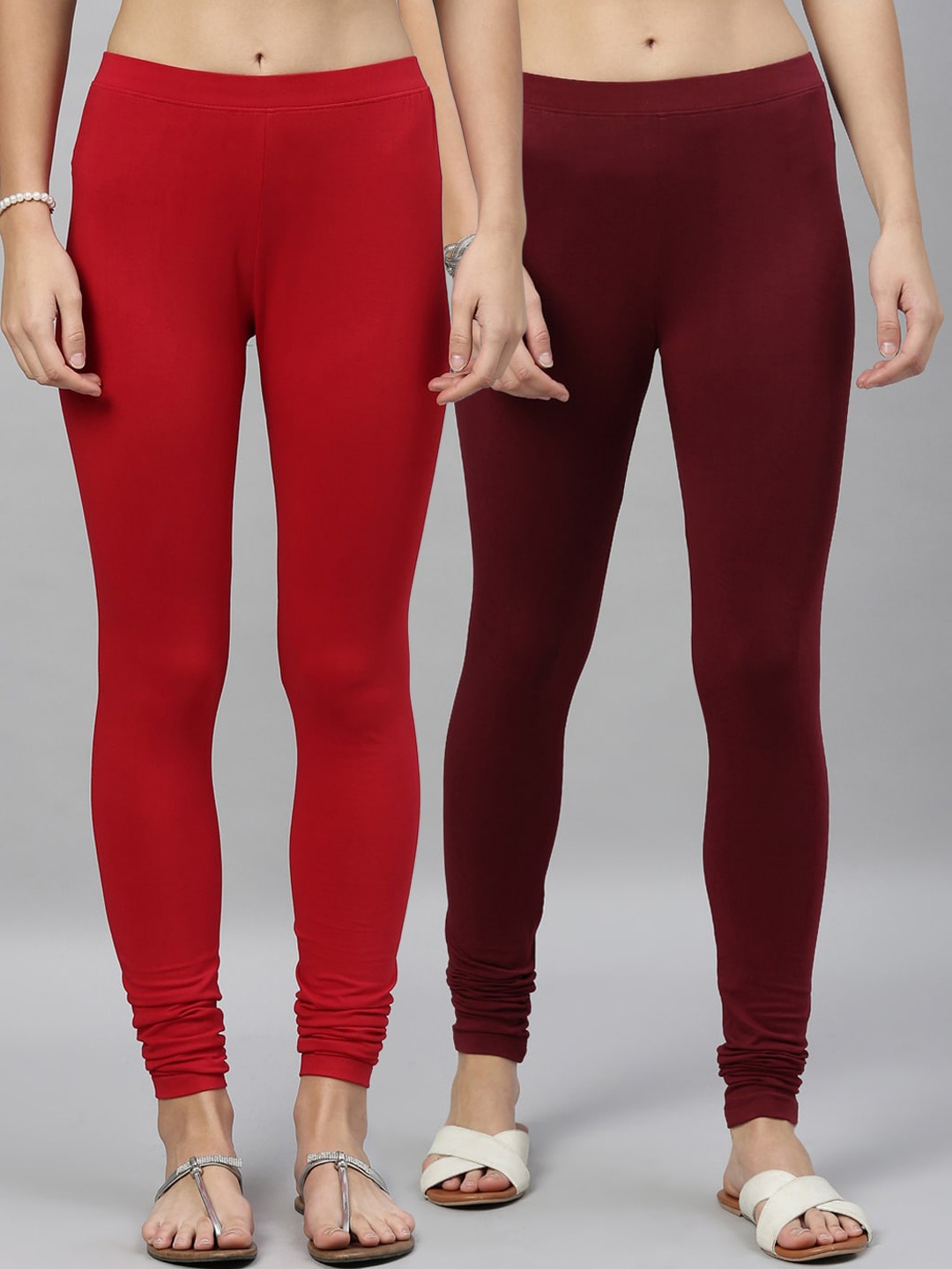 

Kryptic Women Pack Of 2 Solid Churidar Length Leggings, Maroon