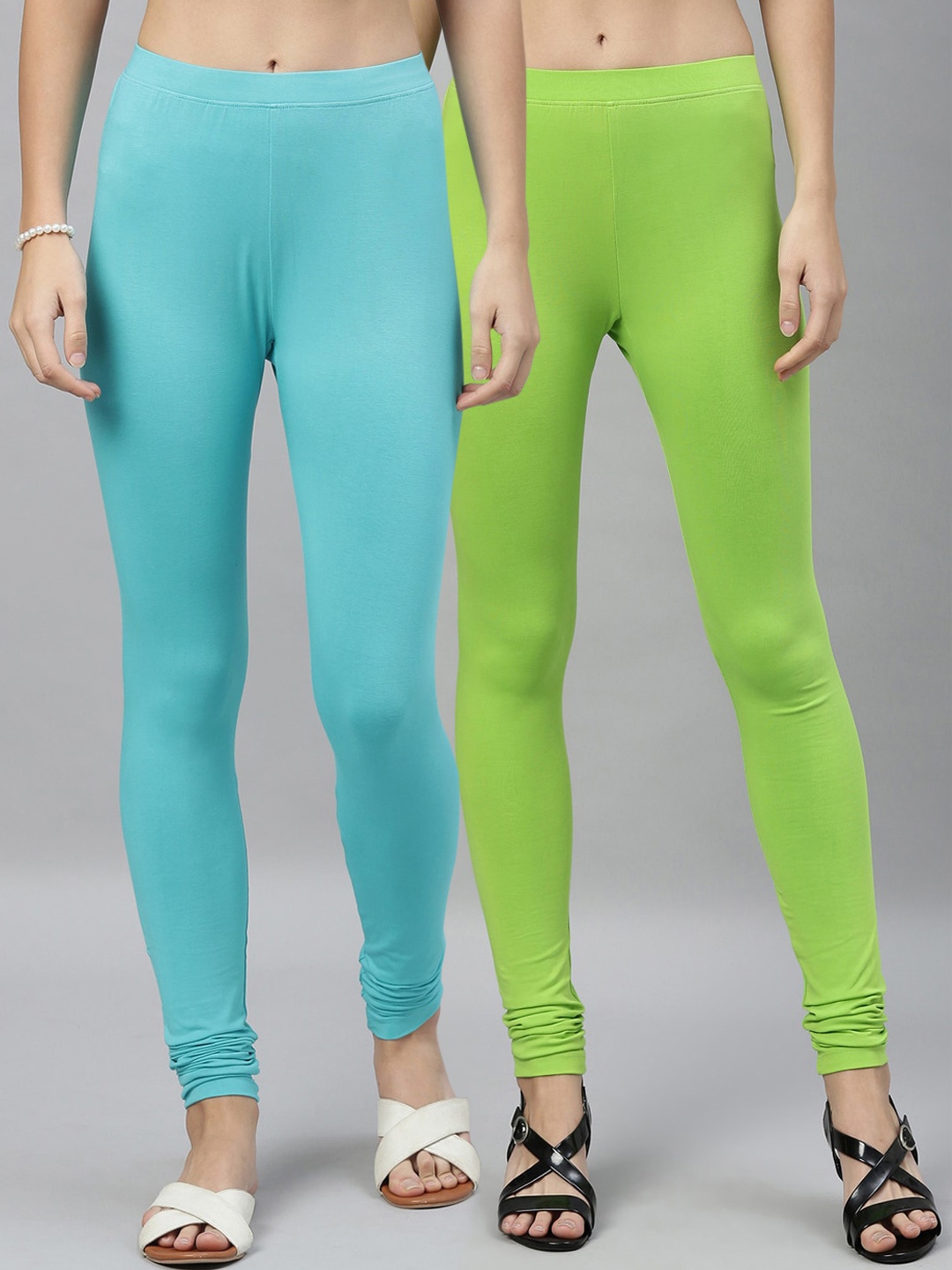 

Kryptic Women Pack Of 2 Solid Churidar Length Leggings, Blue