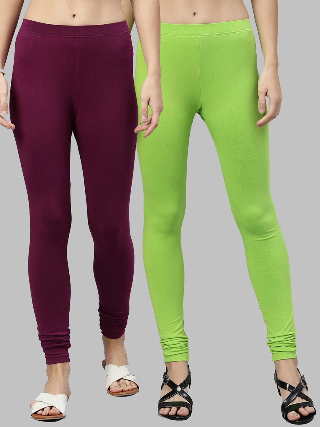 

Kryptic Women Pack Of 2 Solid Churidar Length Leggings, Green