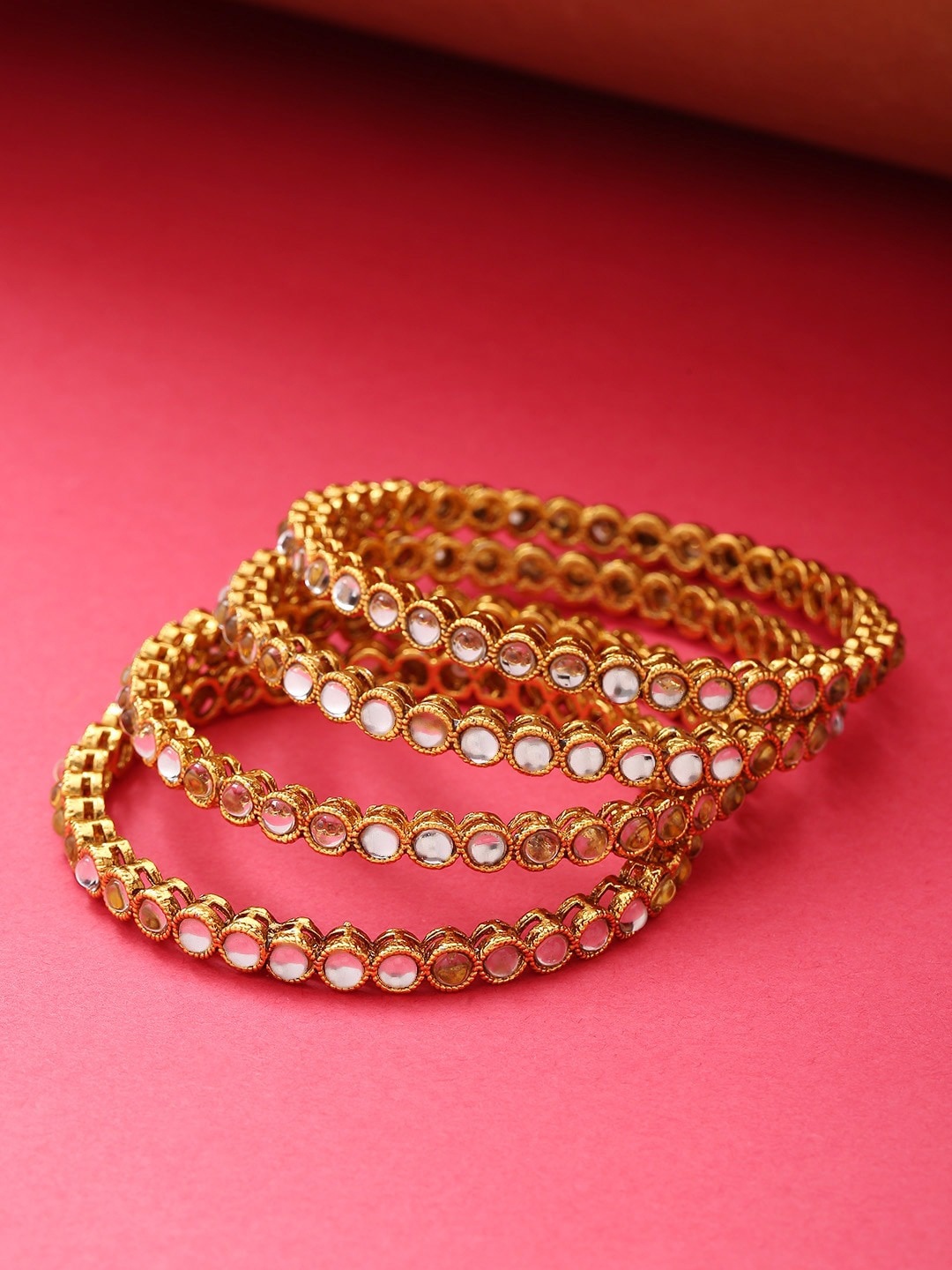 

Priyaasi Set Of 4 Gold-Plated & White Kundan-Studded Bangles