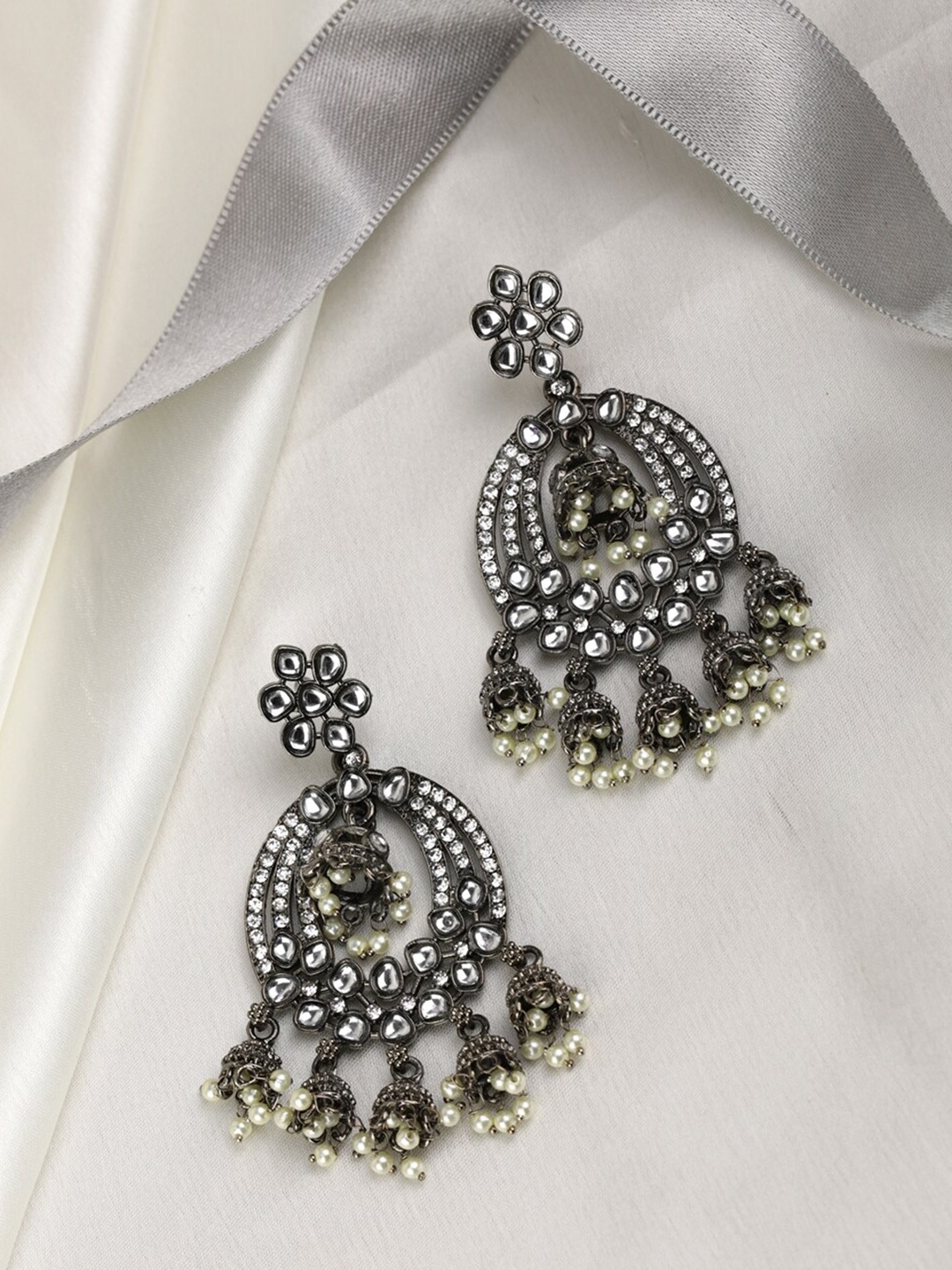 

Priyaasi Black Kundan Studded Handcrafted Contemporary Jhumkas